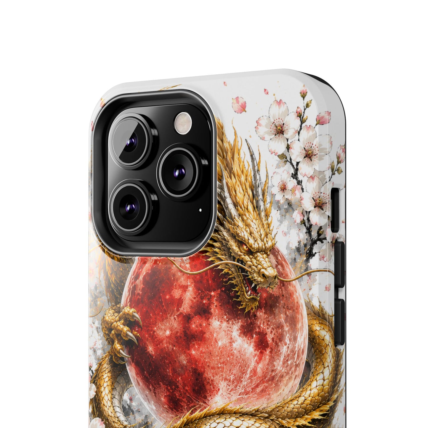 Golden Dragon Phone Case — Red Moon & Cherry Blossom Tough Phone Case