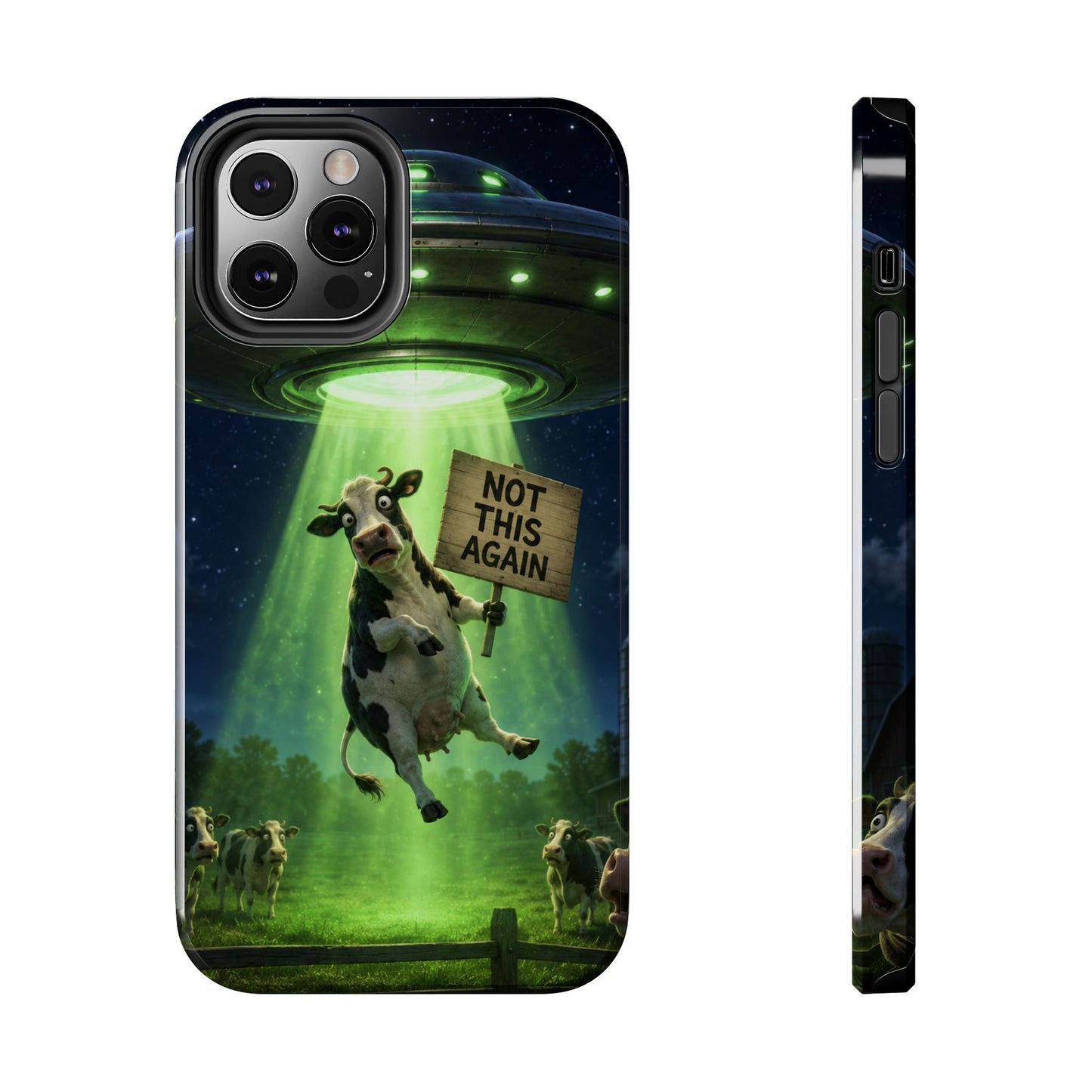 Phone Case — Funny Alien Abduction Cow Design ("Not This Again")