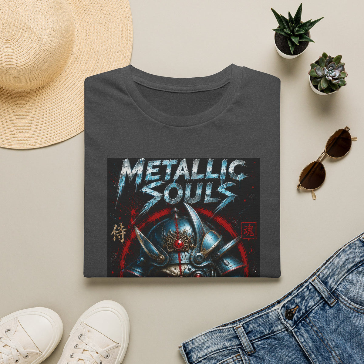 Metallic Souls Samurai Helmet T‑Shirt — Vintage Mecha Warrior Graphic Tee