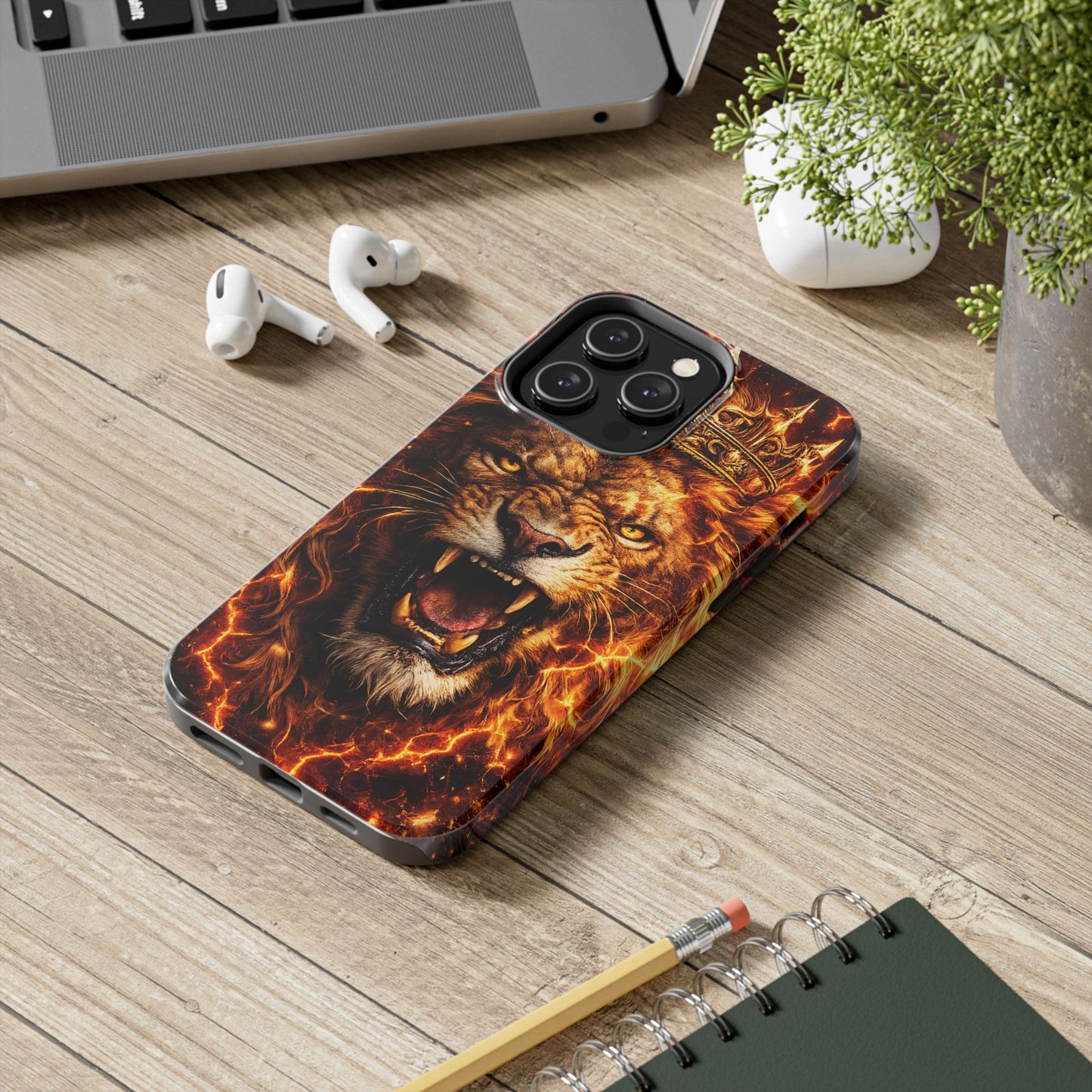 Fiery Lion King Tough Phone Case — Protective iPhone Case with Roaring Crown Design