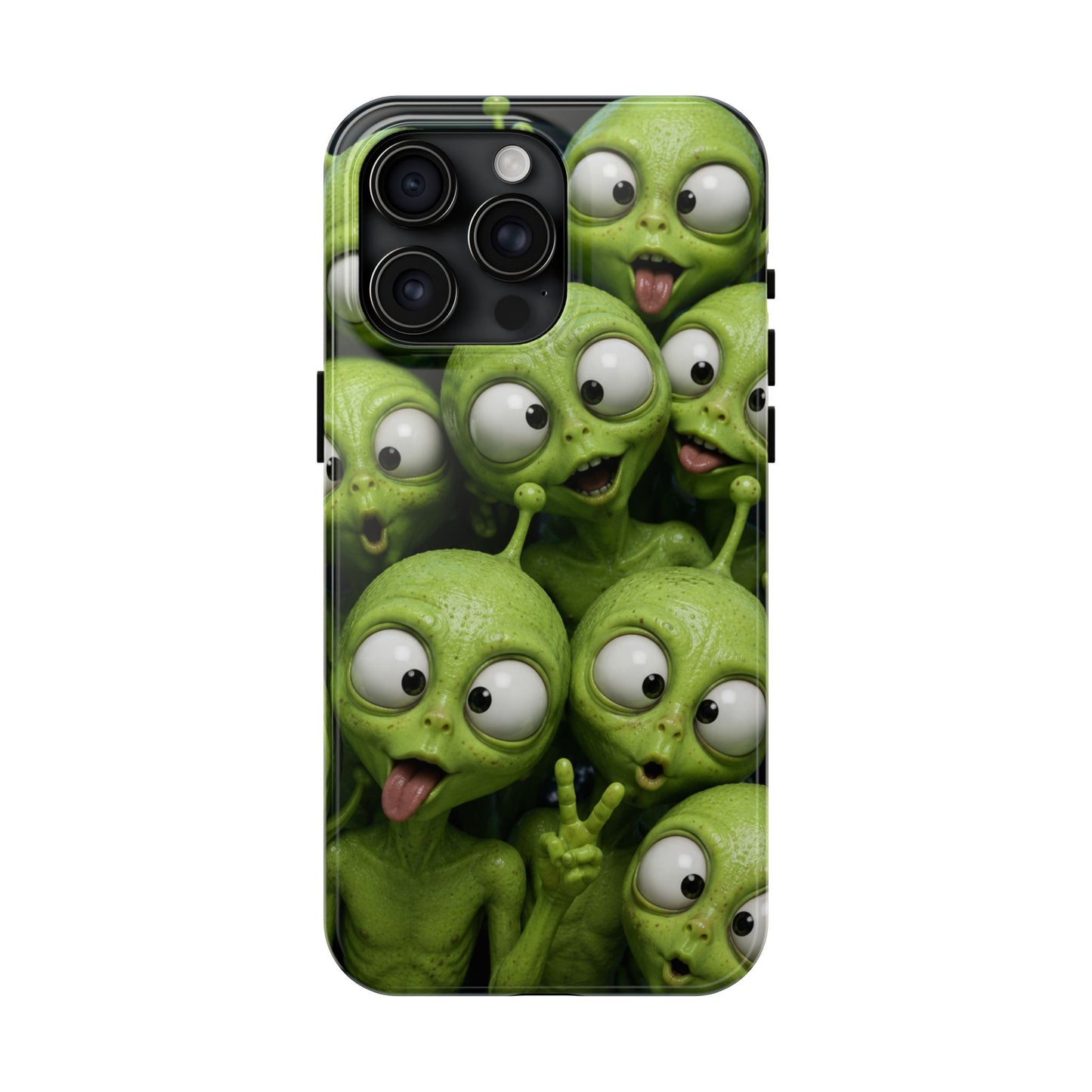 Alien Selfie Tough Phone Case — Cute Green Cartoon Aliens Protective Cover