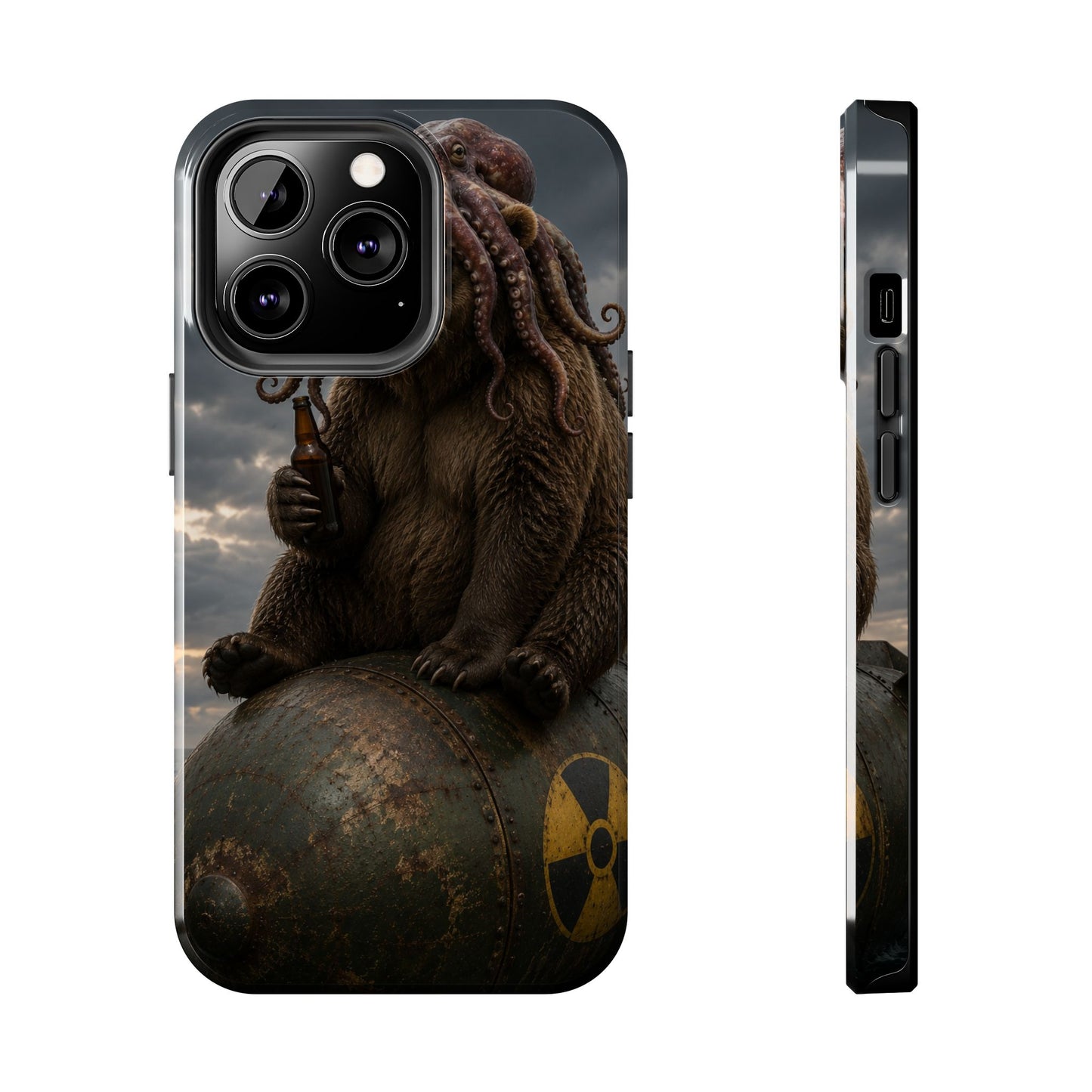 Tough Phone Case — Post‑Apocalyptic Bear with Octopus Helmet on Nuclear Bomb