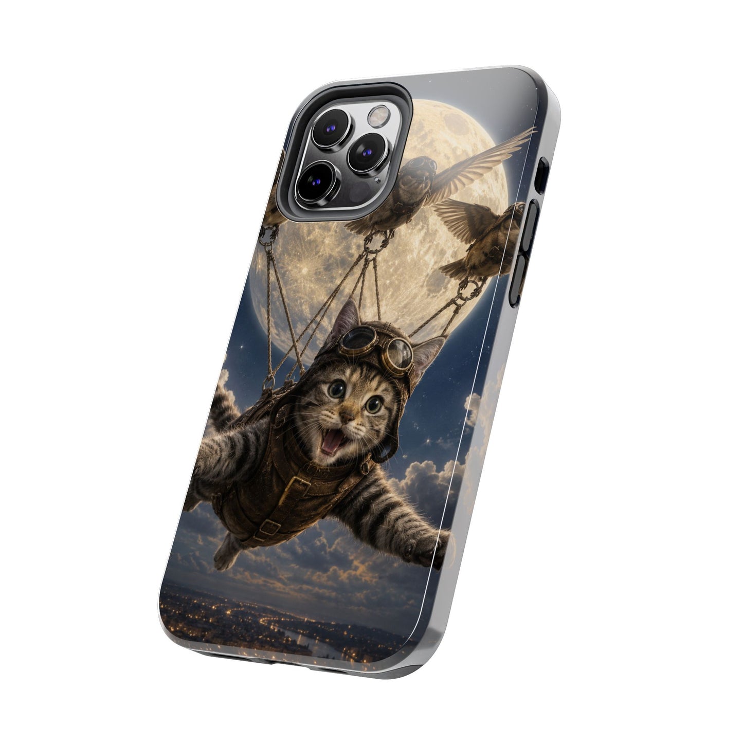 Cat Pilot Phone Case — Adventure Kitty Moonlit Flight Tough Protection