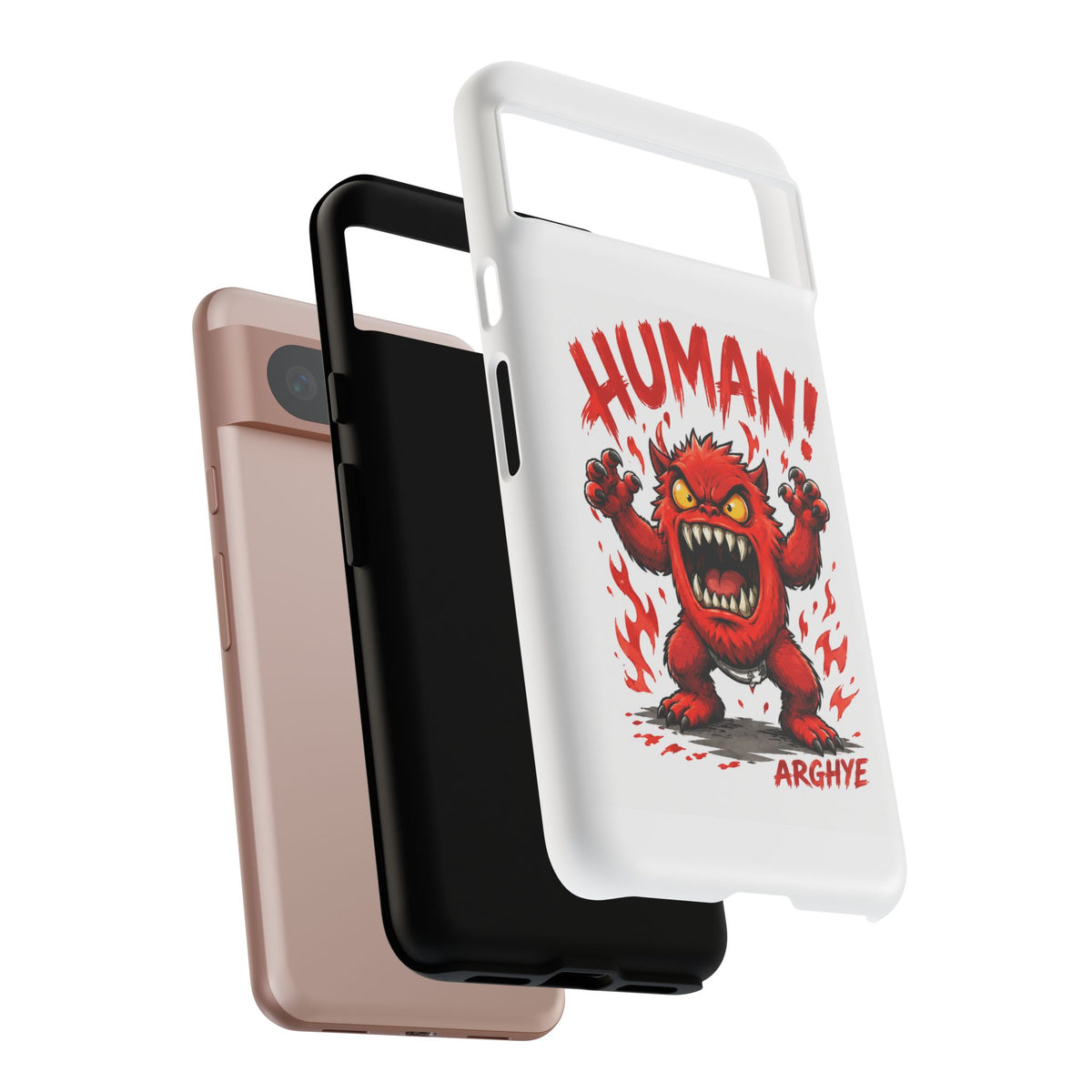 Angry Monster "HUMAN!" Phone Case — Cute Fiery Creature iPhone Cover