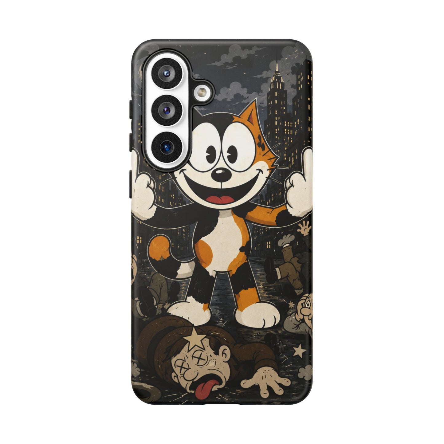 Vintage Cartoon Cat Phone Case — Edgy Felix-Style Illustration
