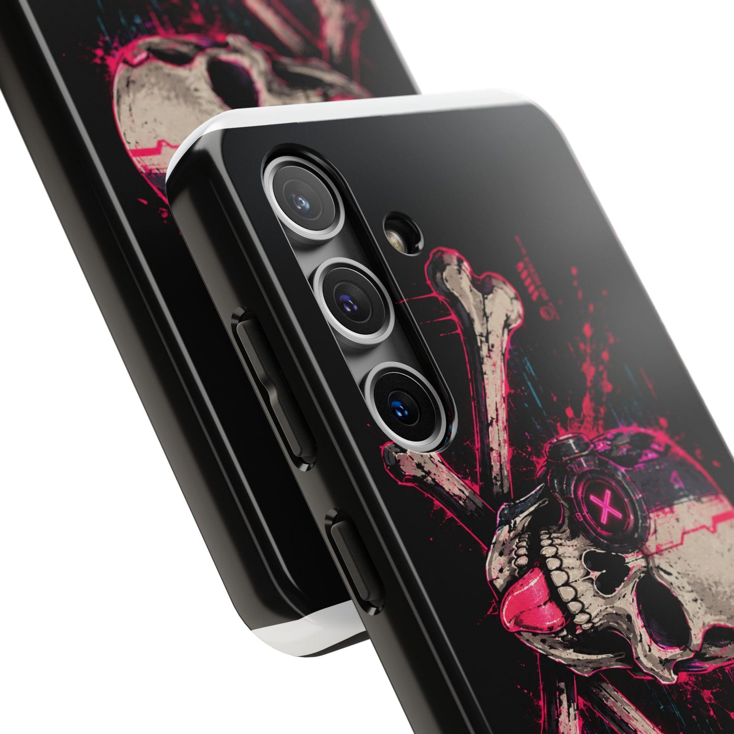 Skull & Crossbones Tough Phone Case — Neon Cyberpunk Skull Design