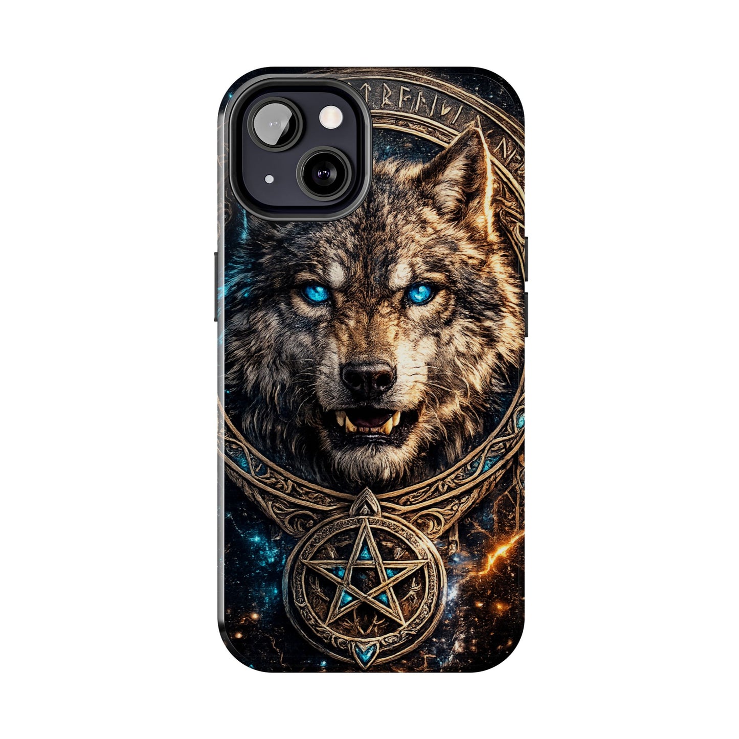 Wolf Pentagram Phone Case - Rugged Mystic Phone Cover with Glowing Blue Eyes