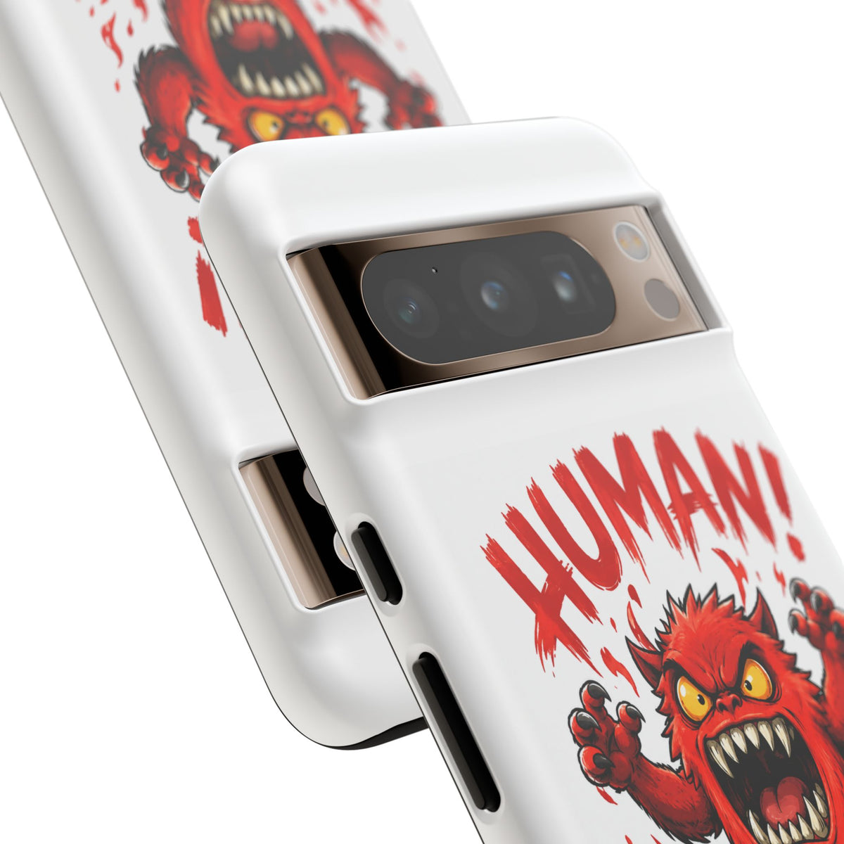 Angry Monster "HUMAN!" Phone Case — Cute Fiery Creature iPhone Cover