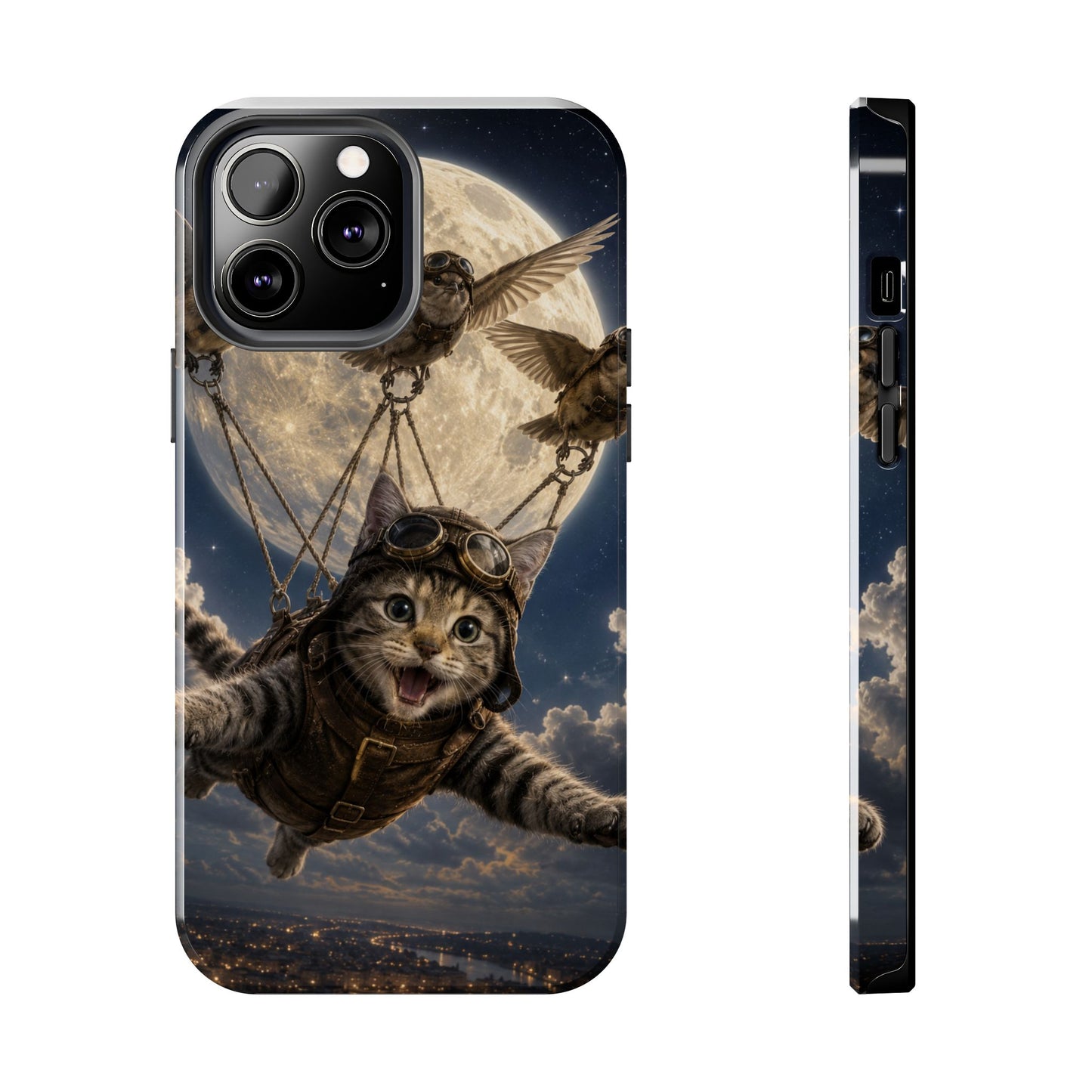 Cat Pilot Phone Case — Adventure Kitty Moonlit Flight Tough Protection