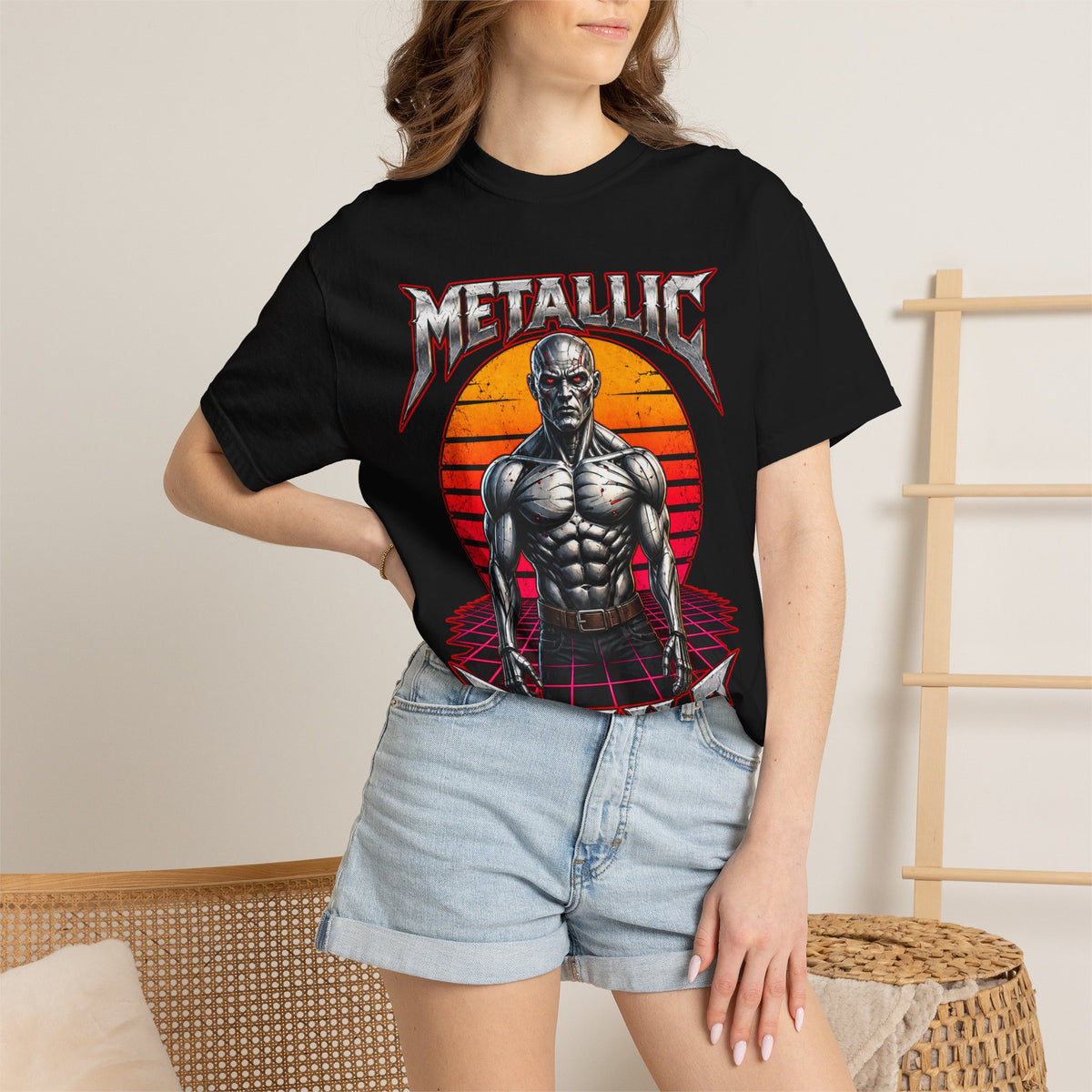 Metallic Souls T-Shirt — Retro Sunset Muscular Warrior Graphic Tee