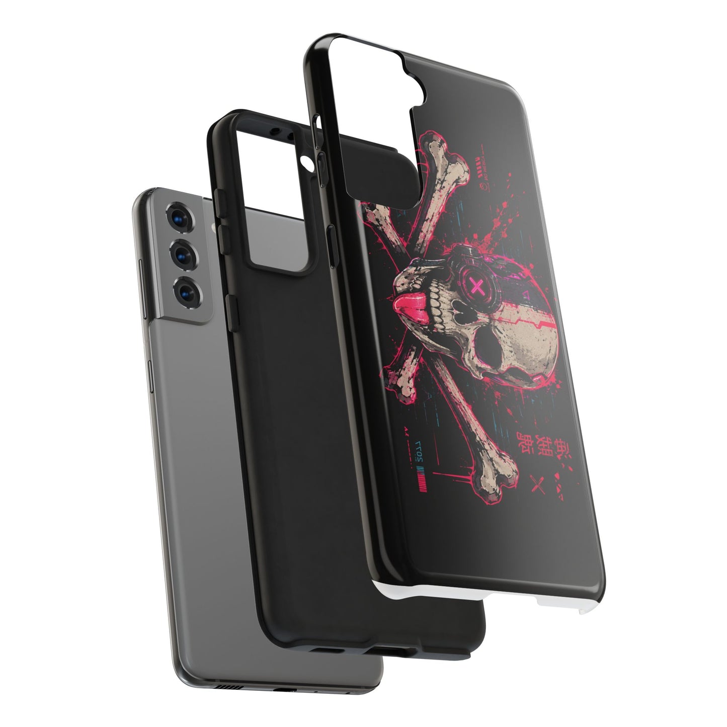 Skull & Crossbones Tough Phone Case — Neon Cyberpunk Skull Design