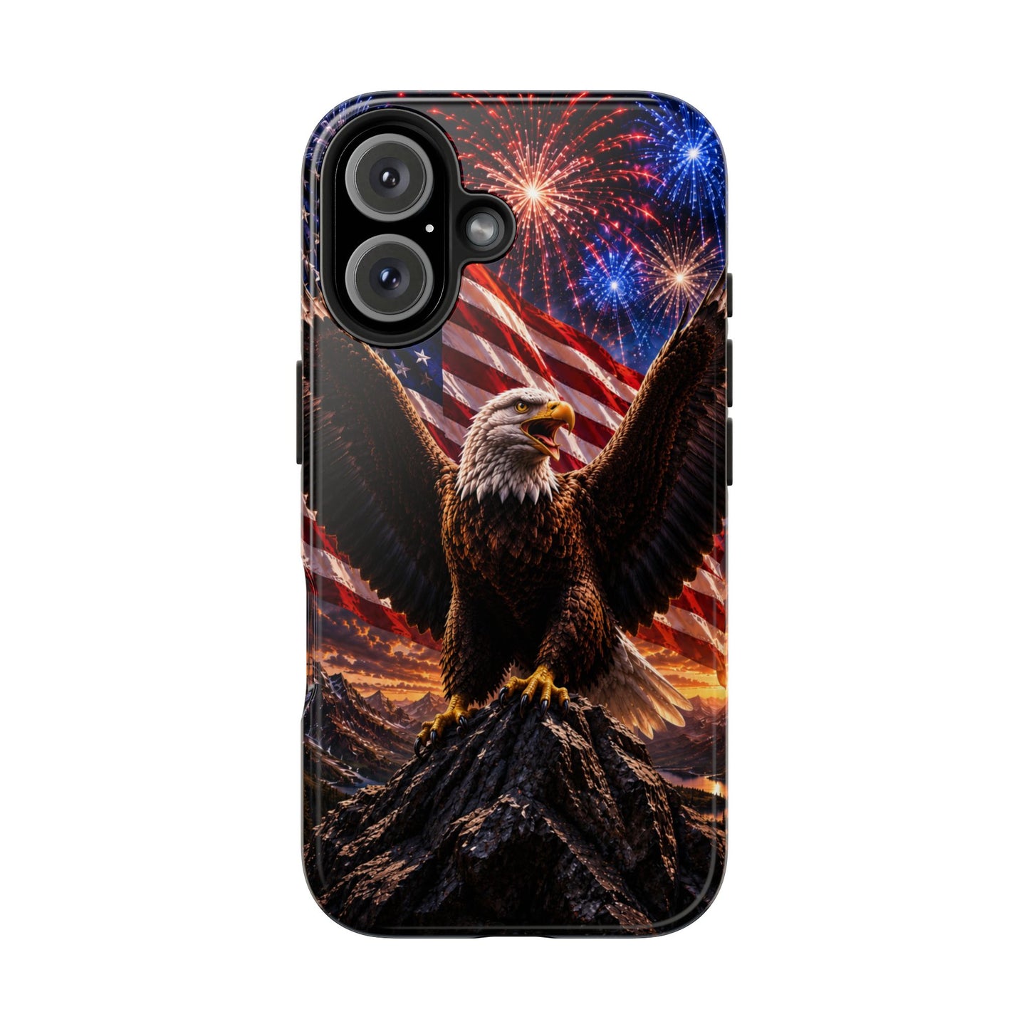 Patriotic Eagle Tough Phone Case — American Flag & Fireworks Protective Cover