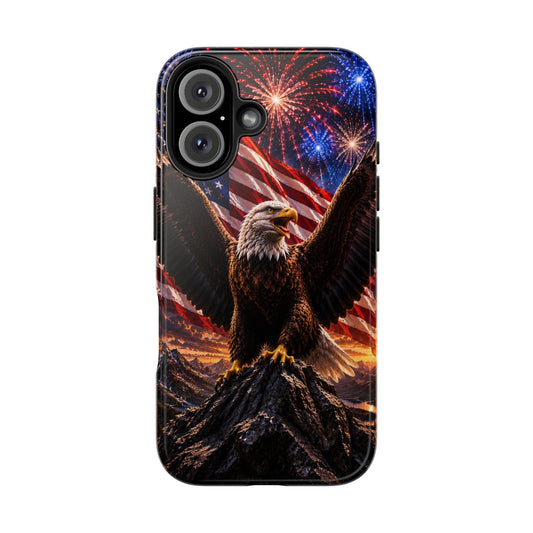 Patriotic Eagle Tough Phone Case — American Flag & Fireworks Protective Cover