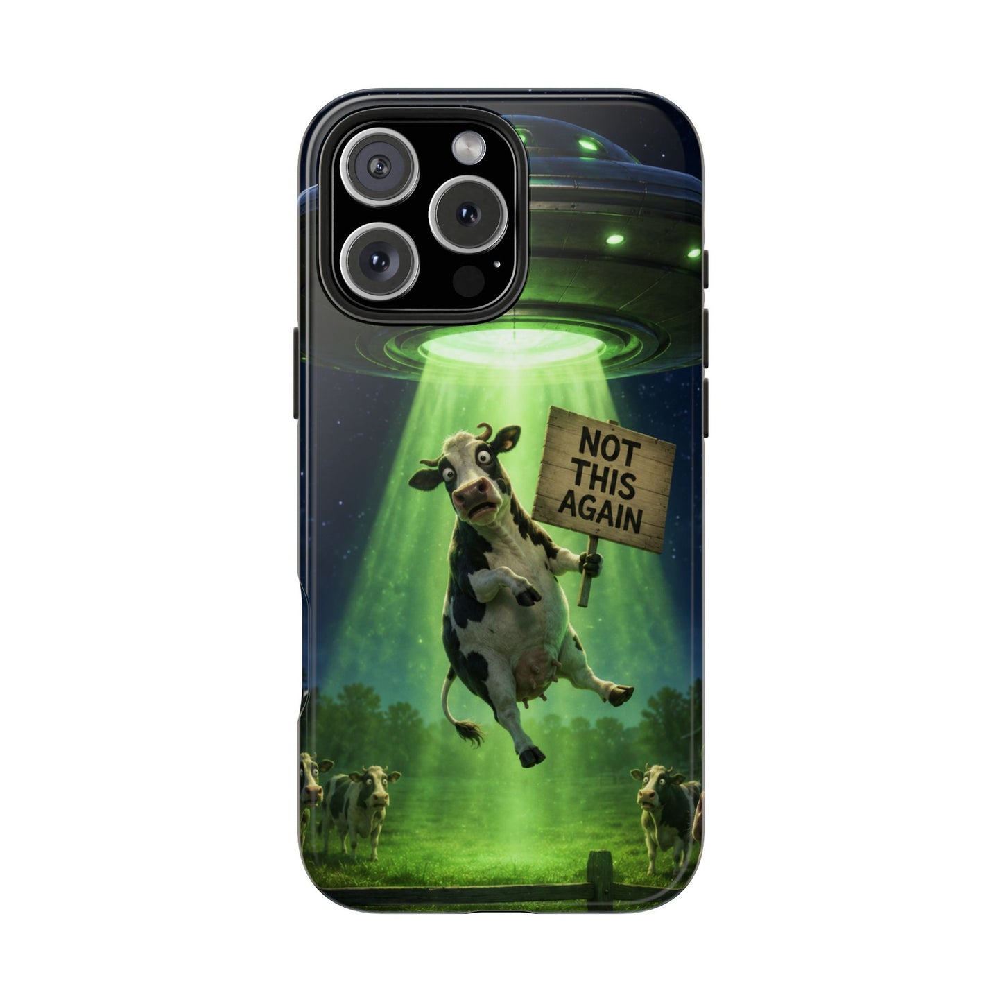 Phone Case — Funny Alien Abduction Cow Design ("Not This Again")