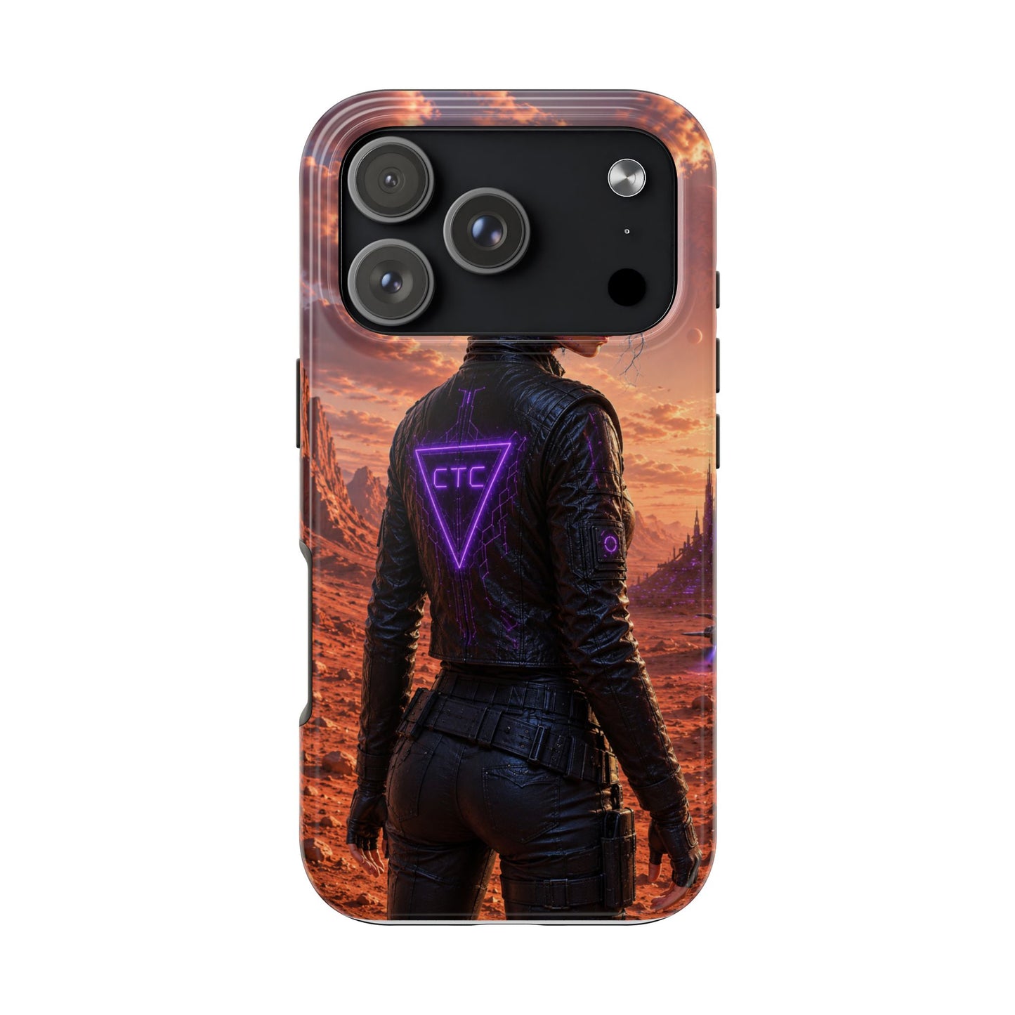 Cyberpunk Woman Tough Phone Case — Neon CTC Logo Protective Cover