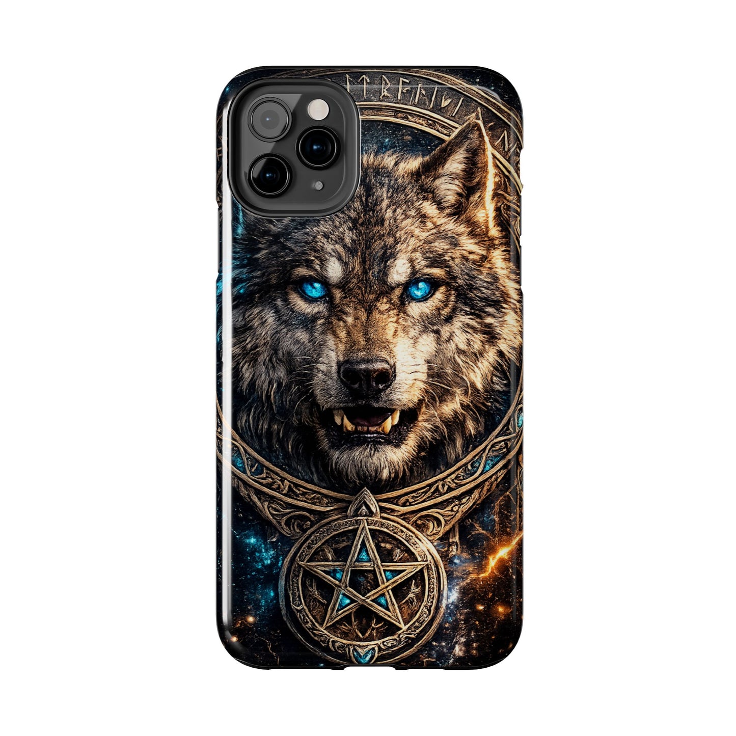 Wolf Pentagram Phone Case - Rugged Mystic Phone Cover with Glowing Blue Eyes