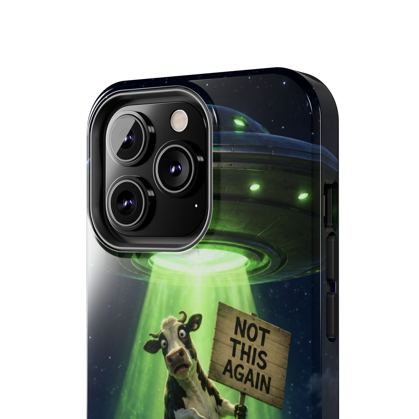 Phone Case — Funny Alien Abduction Cow Design ("Not This Again")