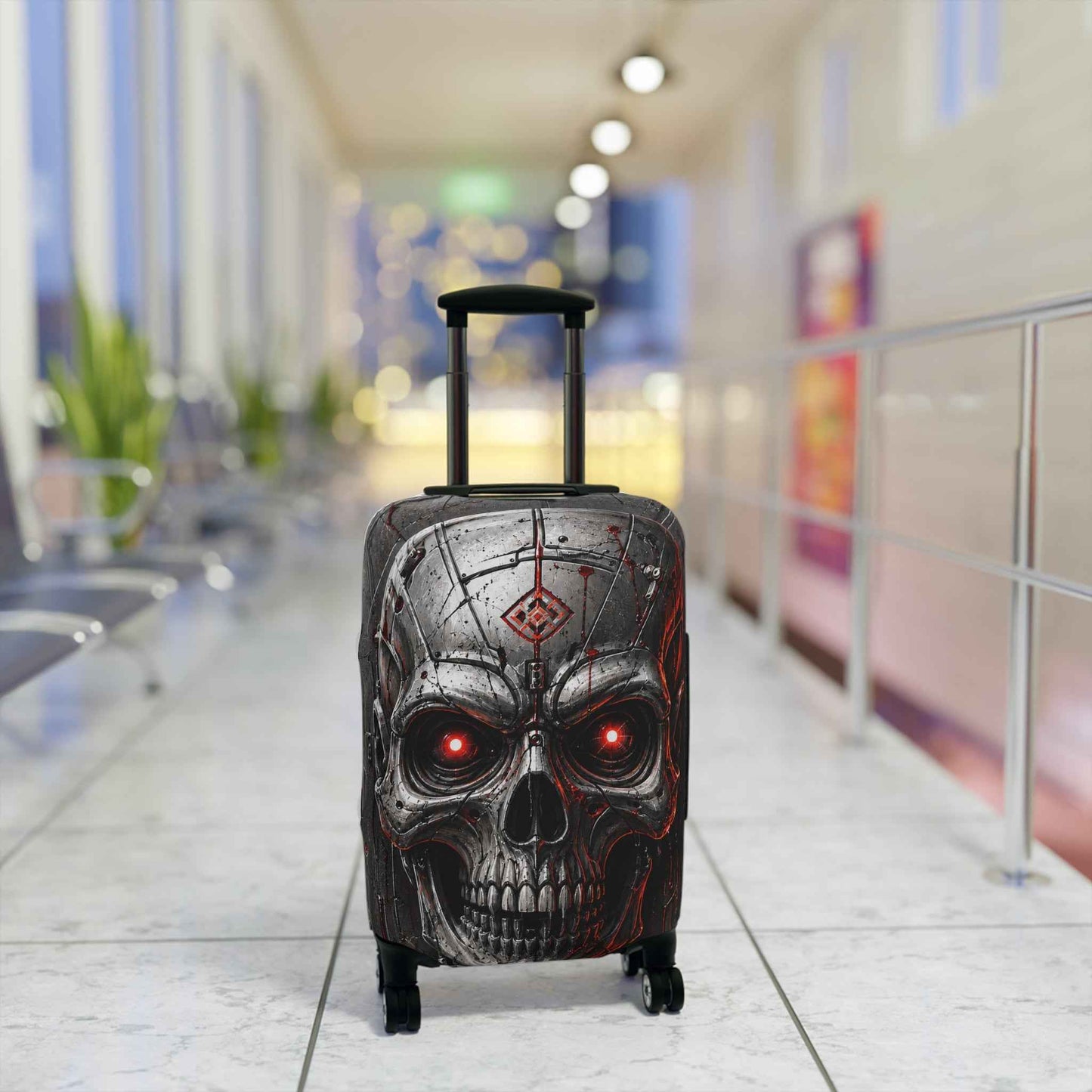 Skull Luggage Cover — Red-Eye Gothic Suitcase Protector