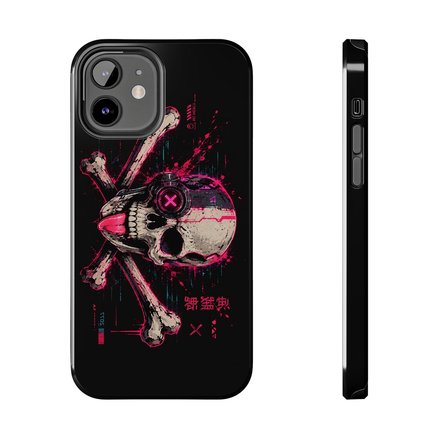 Skull & Crossbones Tough Phone Case — Neon Cyberpunk Skull Design