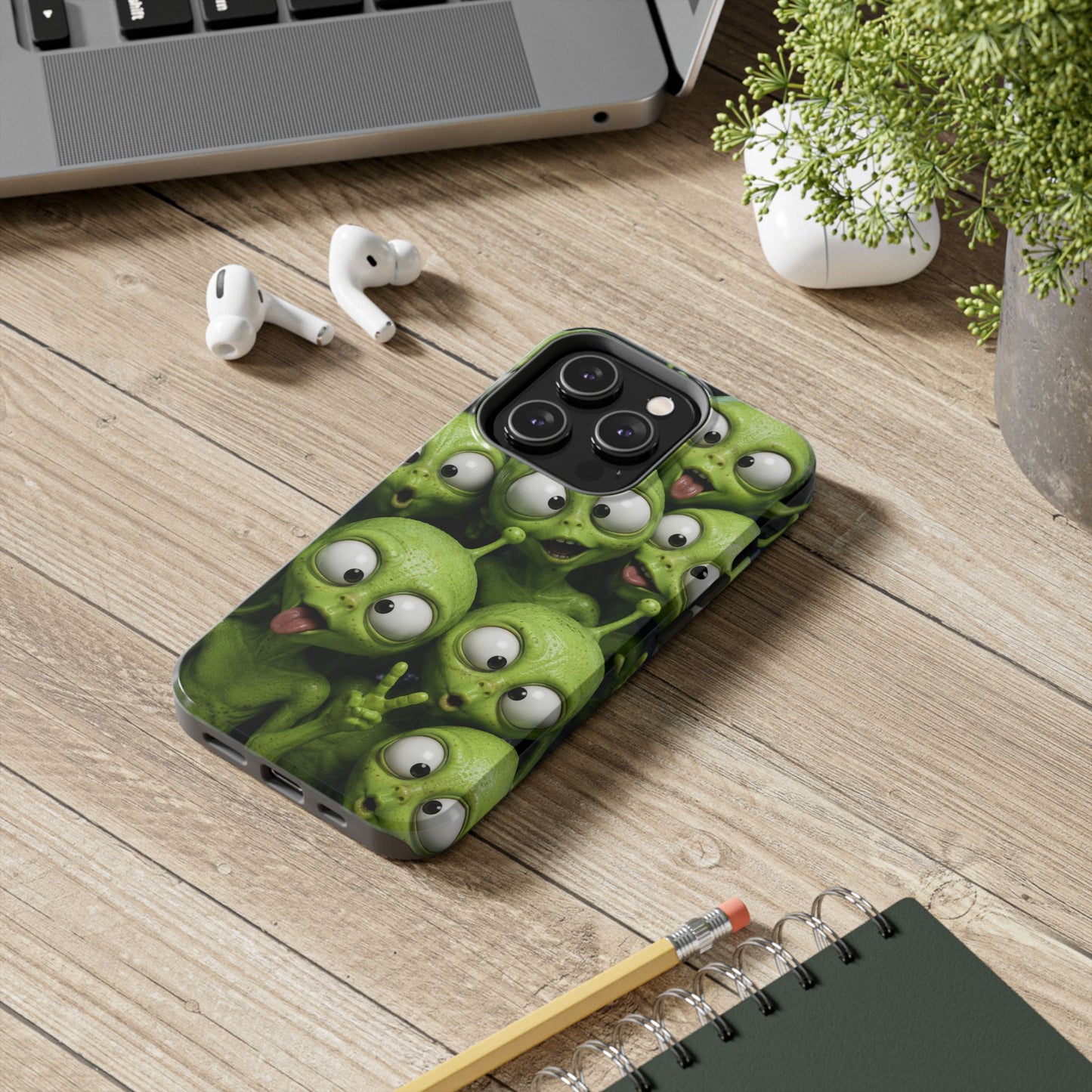 Alien Selfie Tough Phone Case — Cute Green Cartoon Aliens Protective Cover