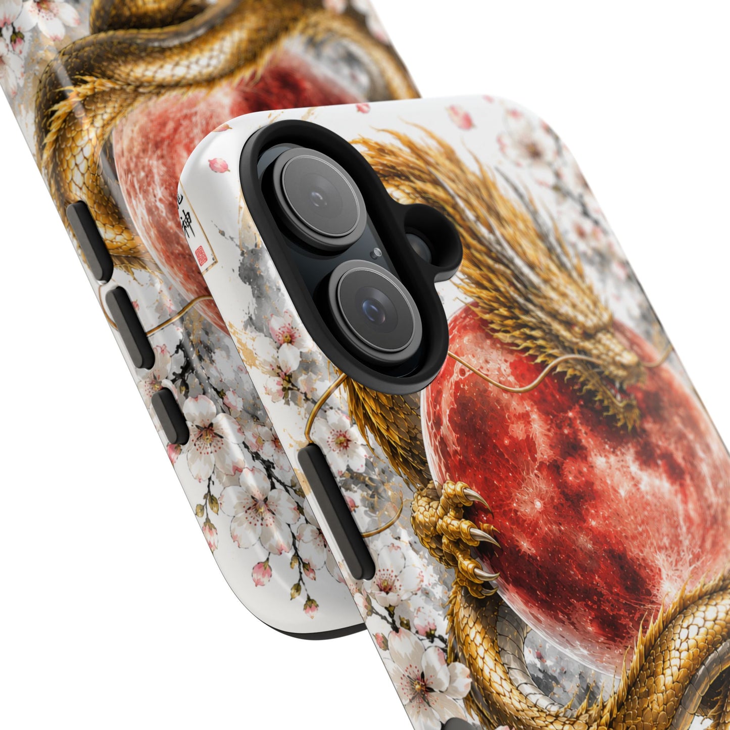 Golden Dragon Phone Case — Red Moon & Cherry Blossom Tough Phone Case