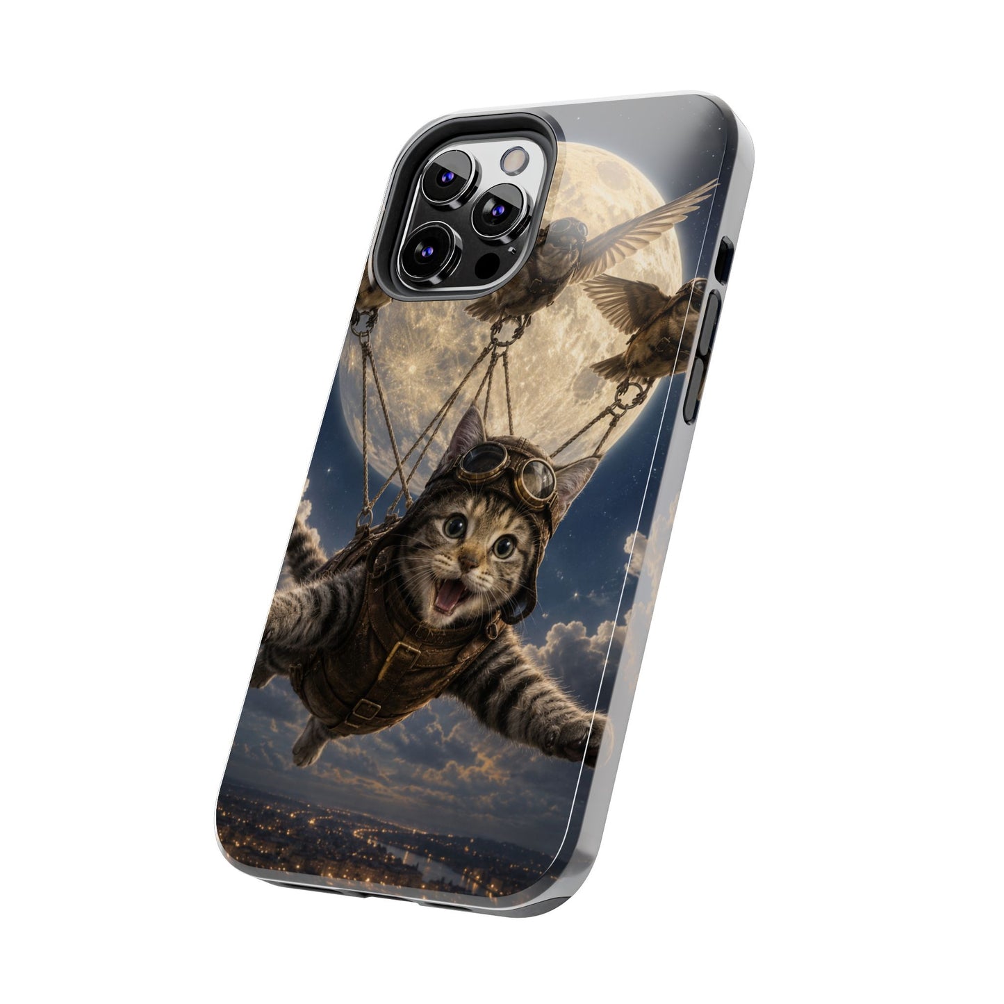 Cat Pilot Phone Case — Adventure Kitty Moonlit Flight Tough Protection