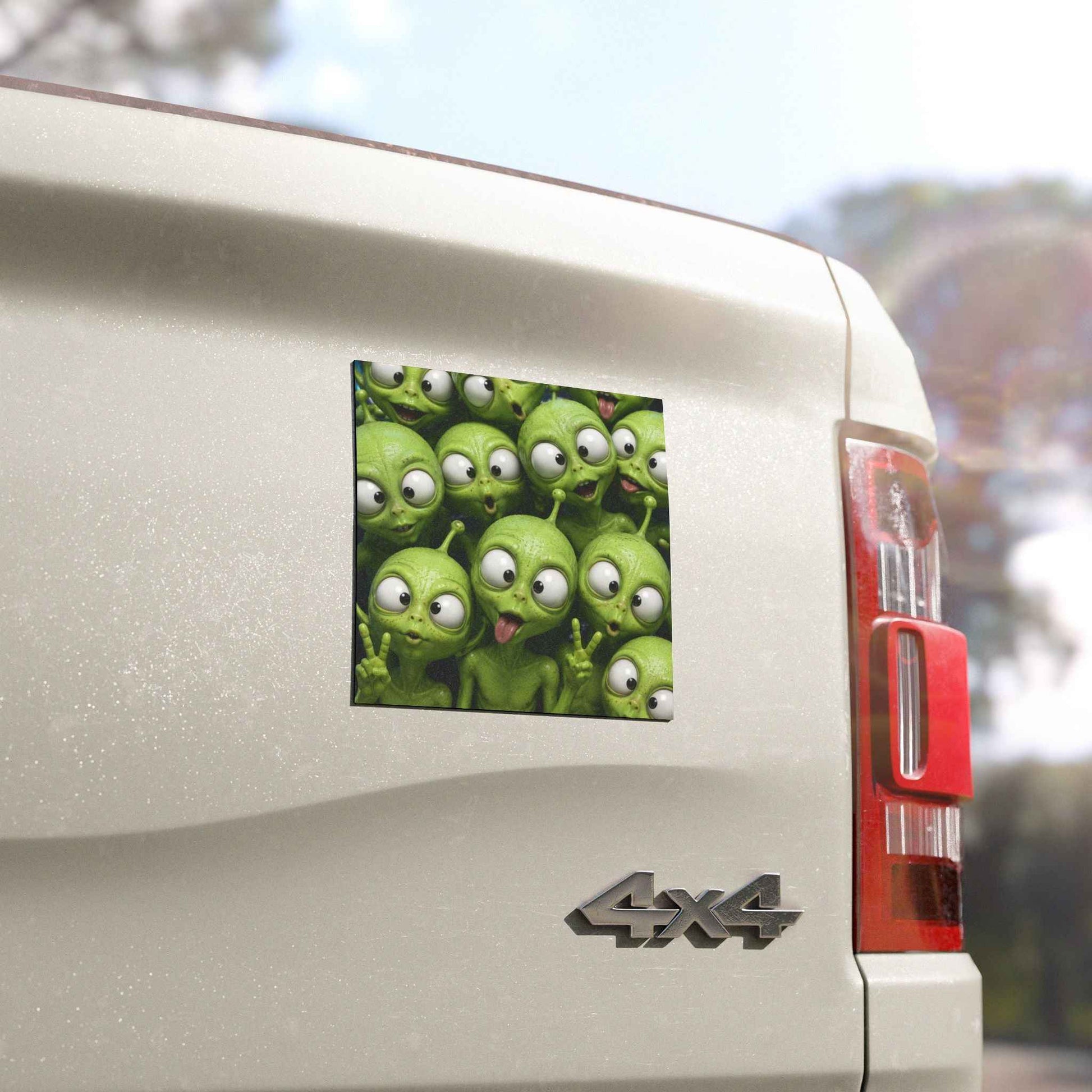 Alien Crew Car Magnet — Cute Green Extraterrestrial Group Sticker for Cars, Trucks & Laptops