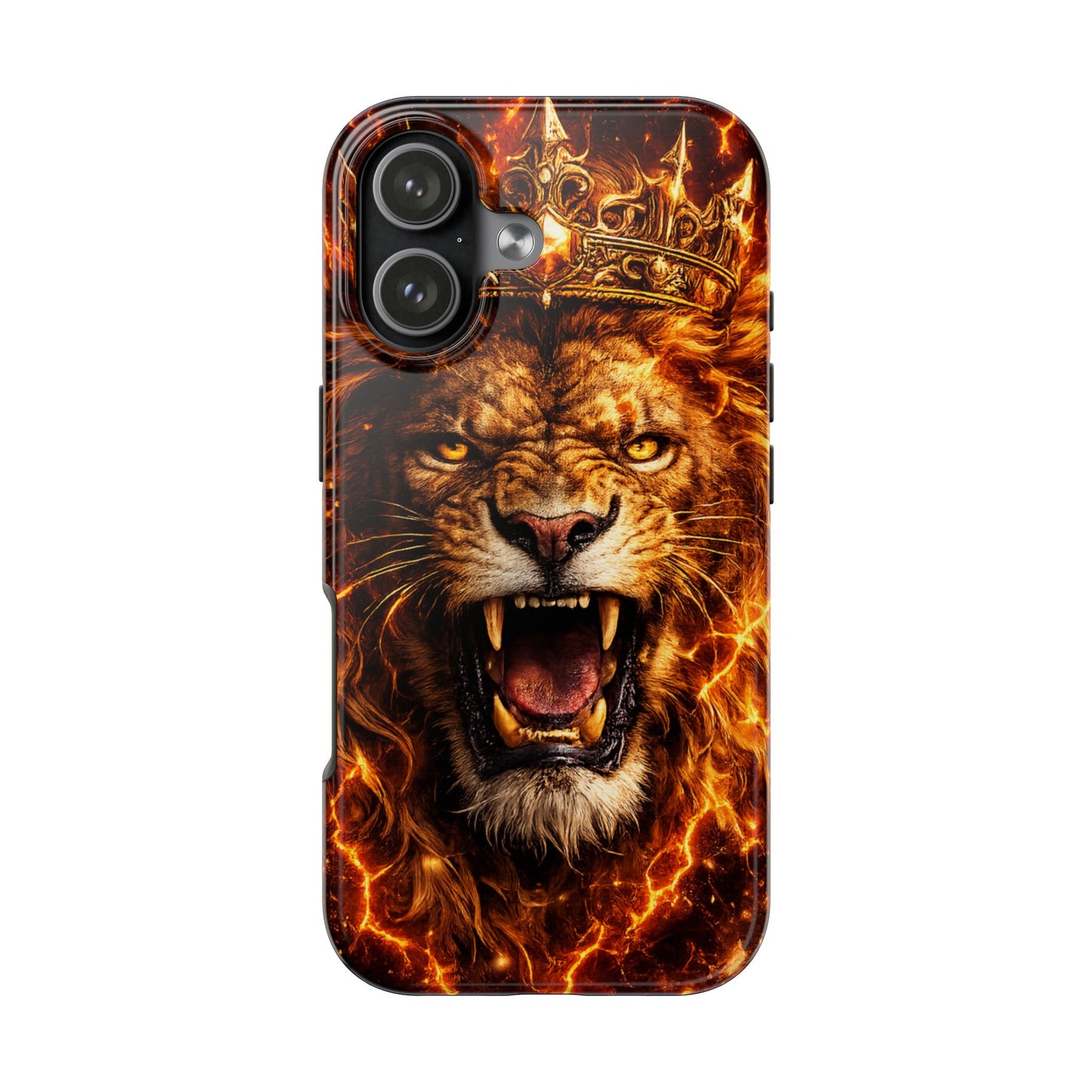 Fiery Lion King Tough Phone Case — Protective iPhone Case with Roaring Crown Design