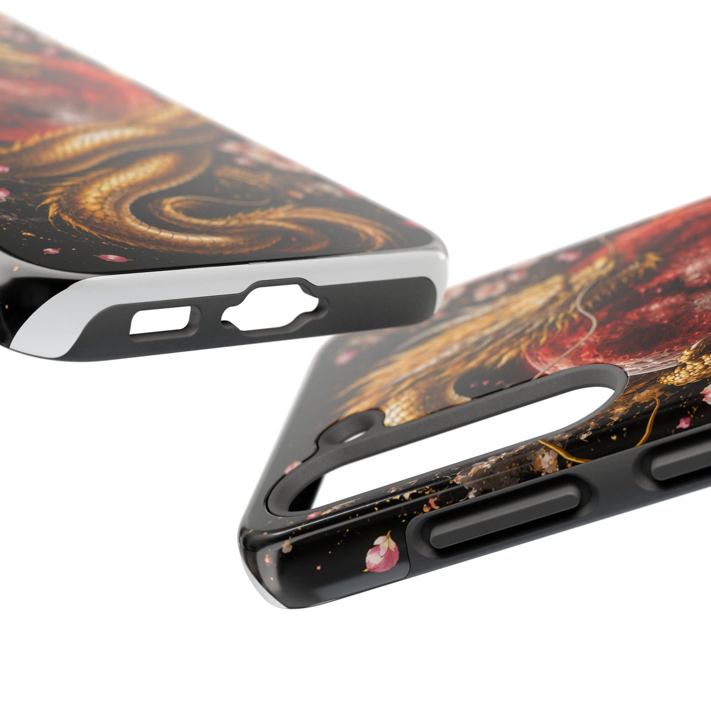 Golden Dragon Moon Tough Phone Case — Cherry Blossoms & Red Moon Protective Cover