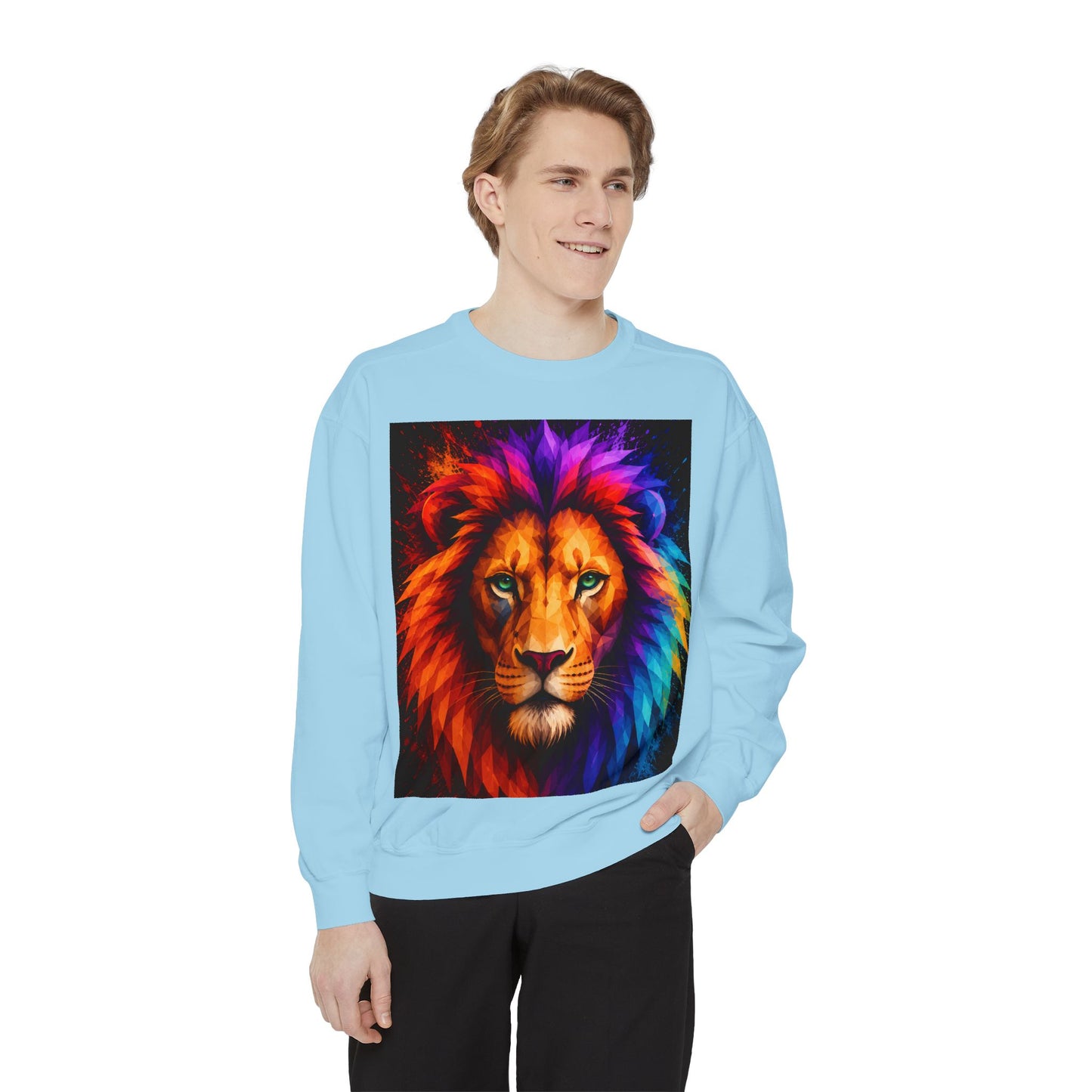 Colorful Lion Sweatshirt — Vibrant Rainbow Mane Crewneck