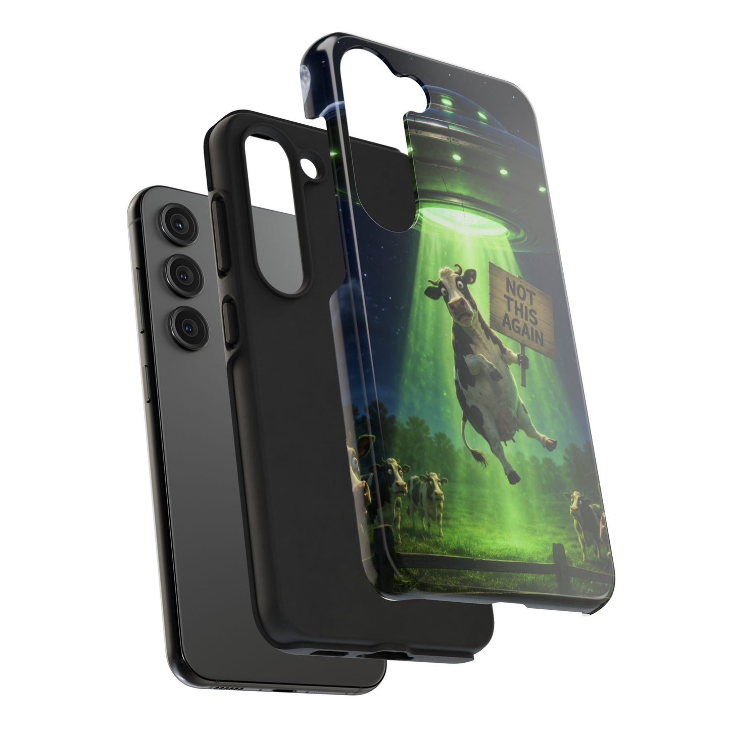 Phone Case — Funny Alien Abduction Cow Design ("Not This Again")