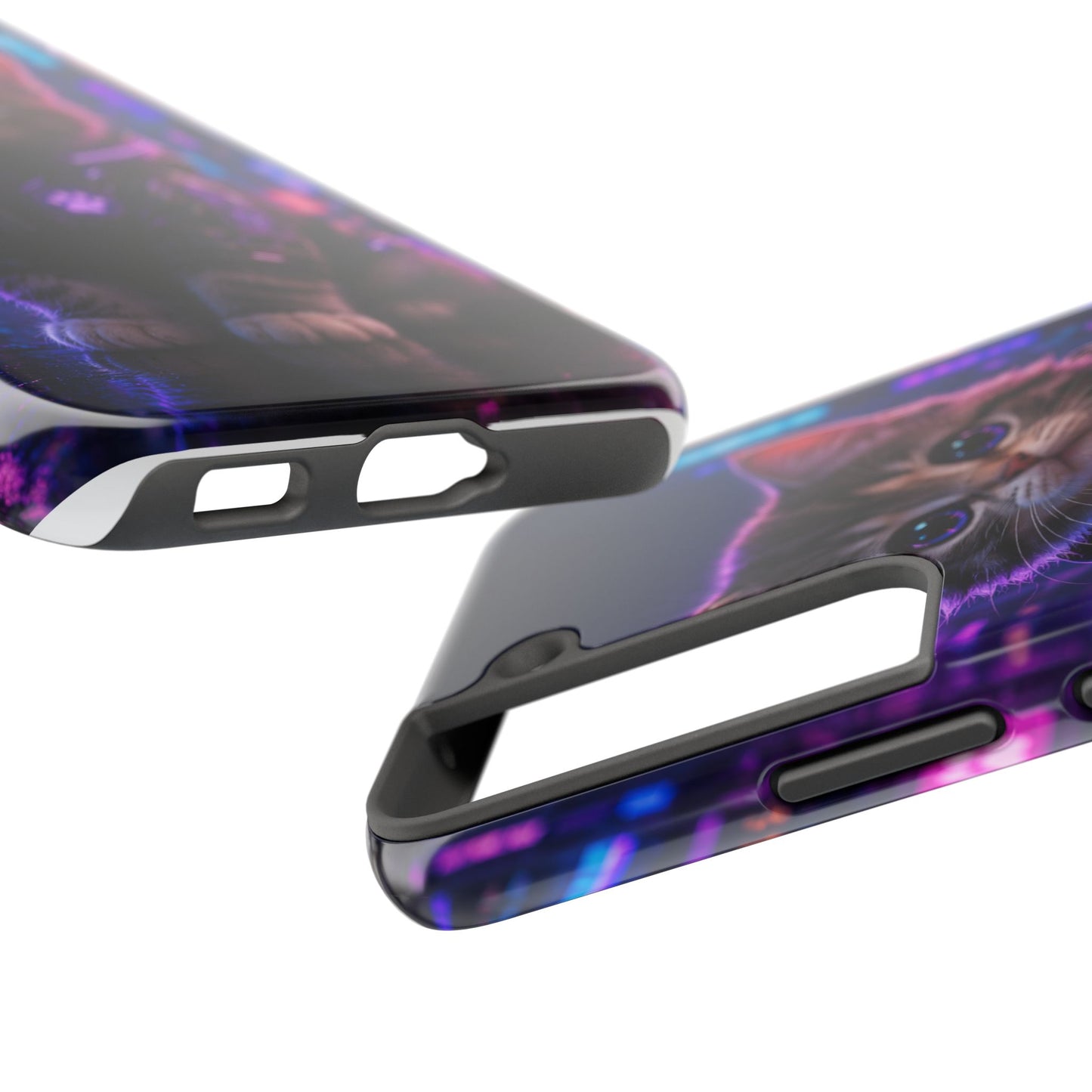 Cyberpunk Kitten Tough Phone Case — Neon Cat Protective Phone Cover