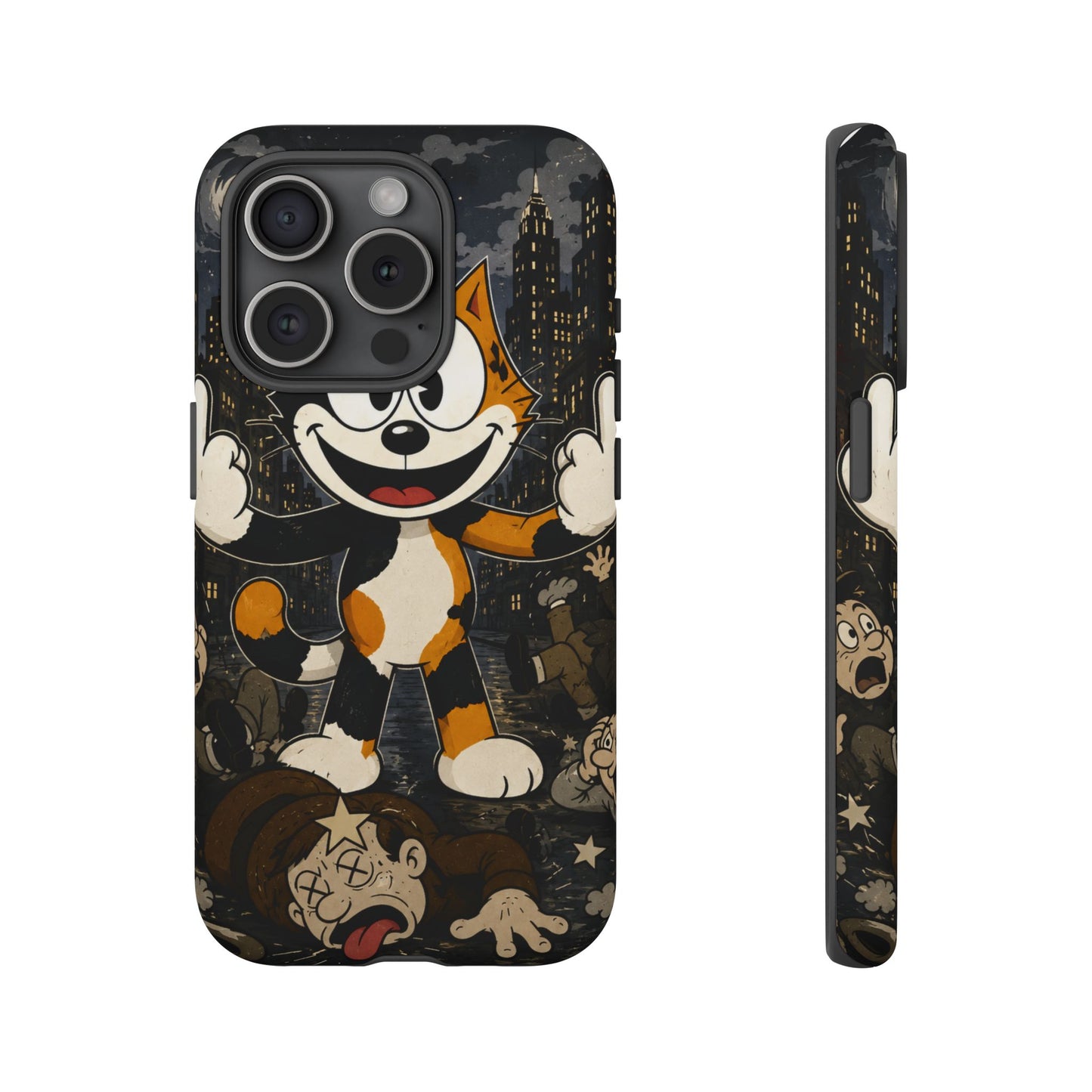 Vintage Cartoon Cat Phone Case — Edgy Felix-Style Illustration