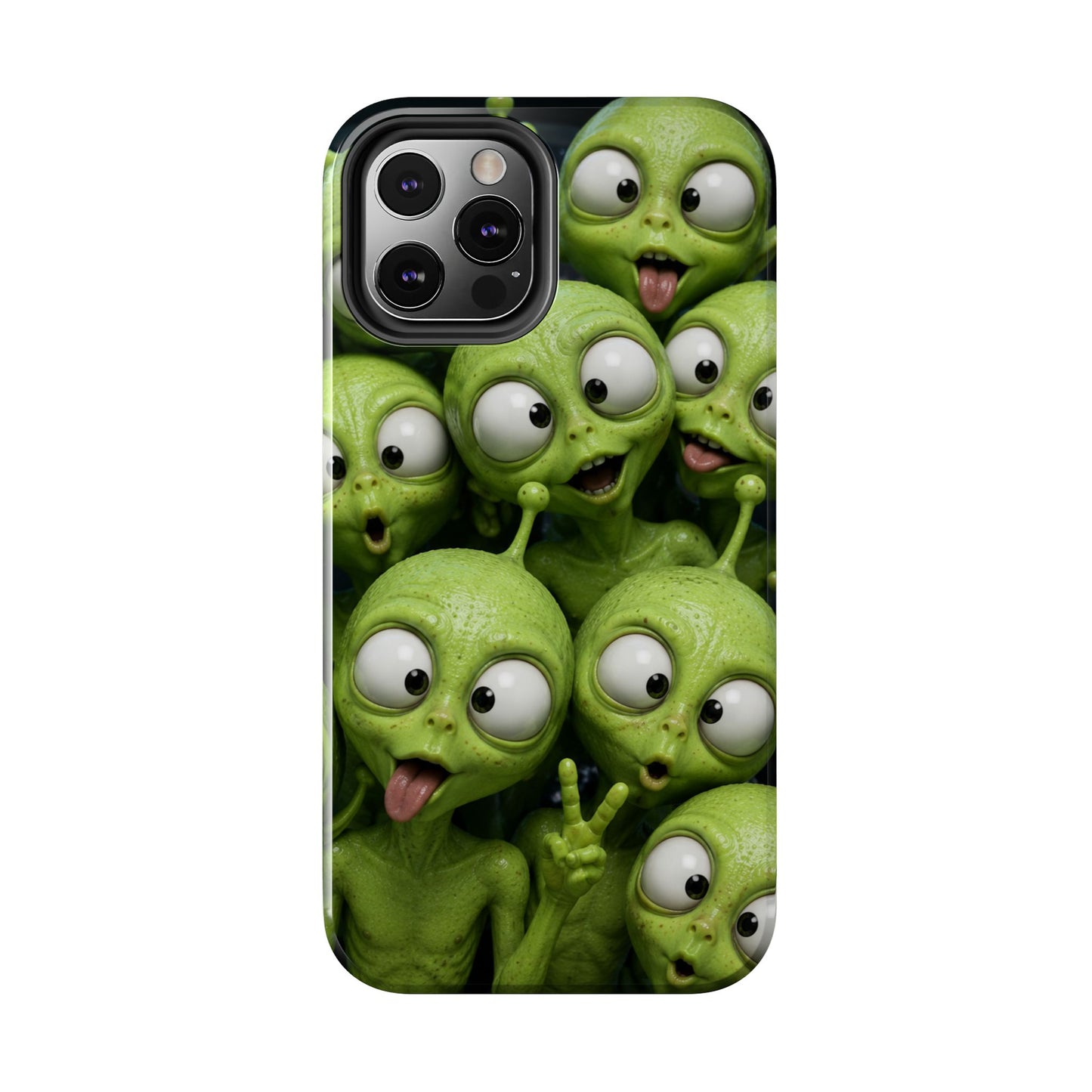 Alien Selfie Tough Phone Case — Cute Green Cartoon Aliens Protective Cover