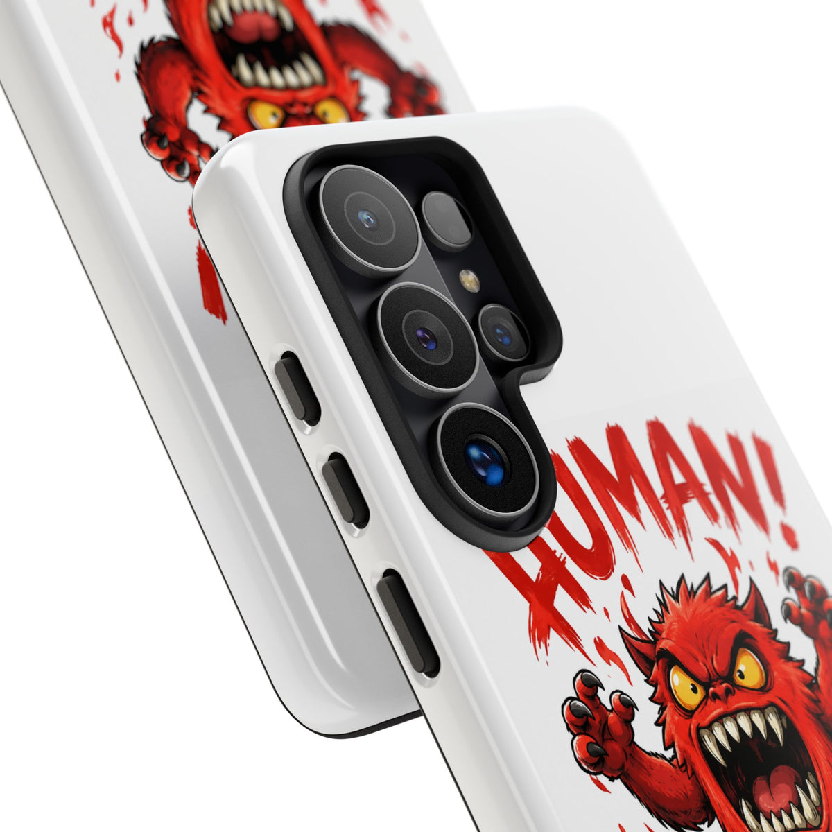 Angry Monster "HUMAN!" Phone Case — Cute Fiery Creature iPhone Cover