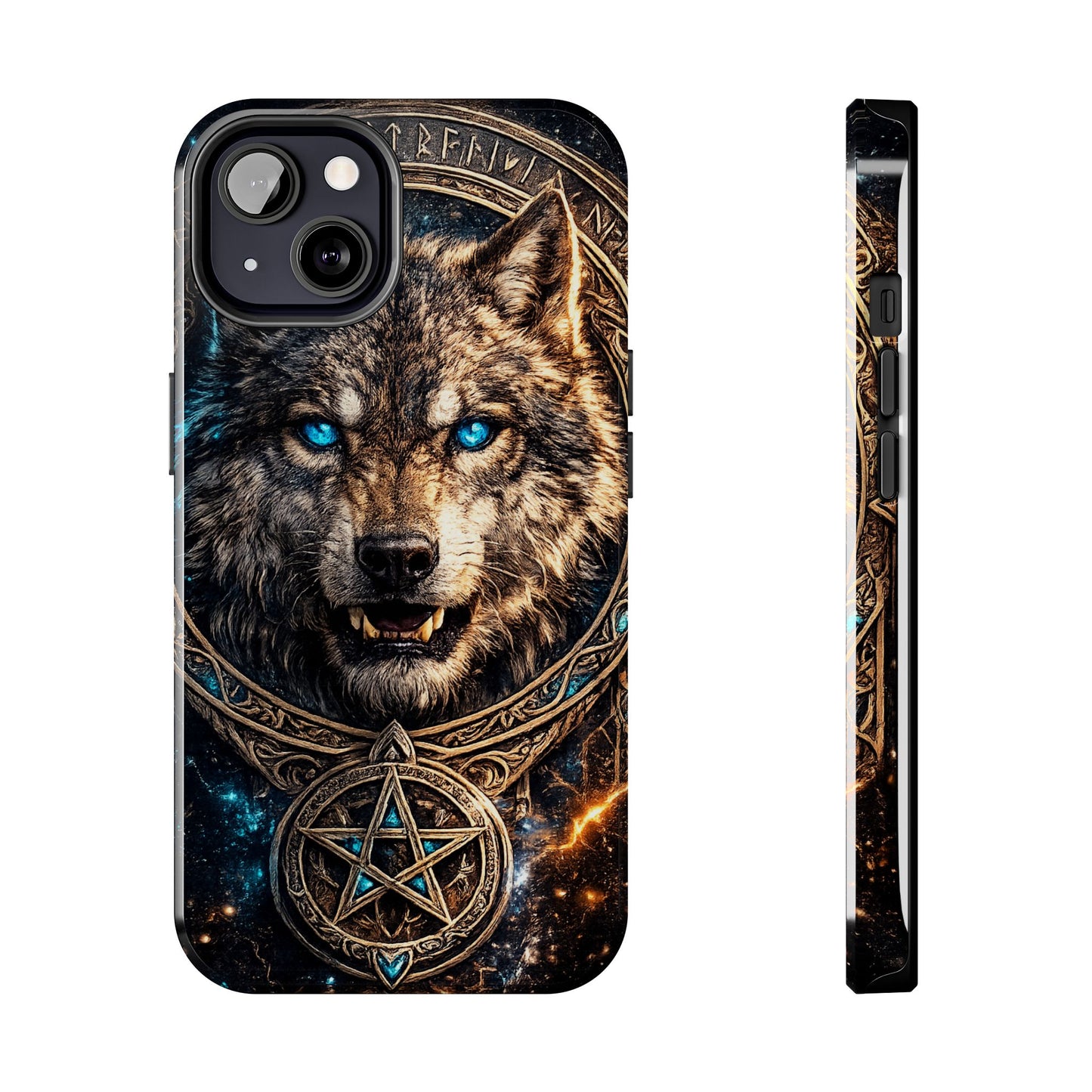 Wolf Pentagram Phone Case - Rugged Mystic Phone Cover with Glowing Blue Eyes