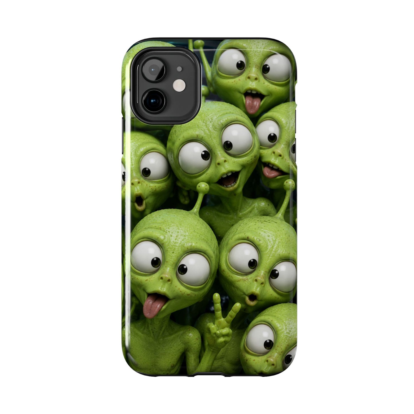 Alien Selfie Tough Phone Case — Cute Green Cartoon Aliens Protective Cover