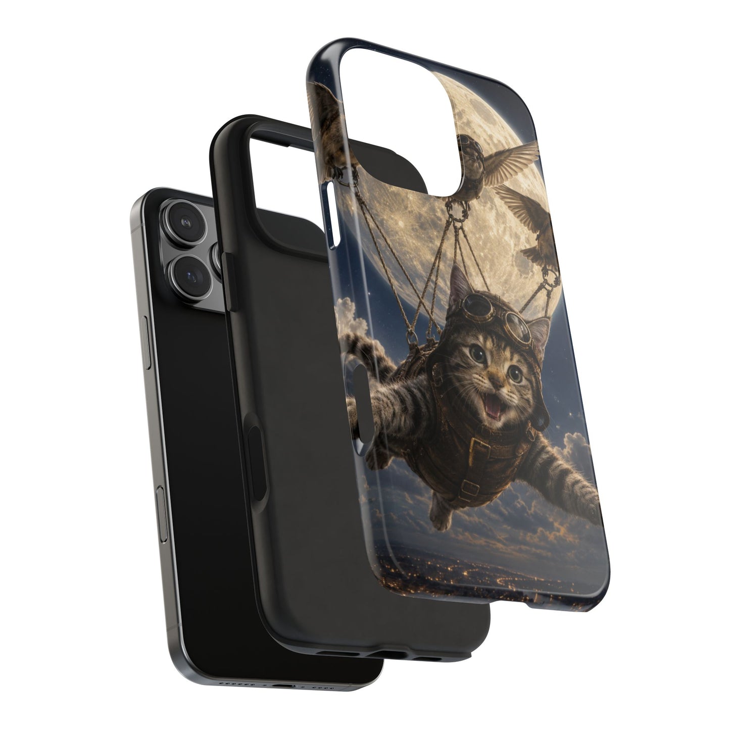 Cat Pilot Phone Case — Adventure Kitty Moonlit Flight Tough Protection