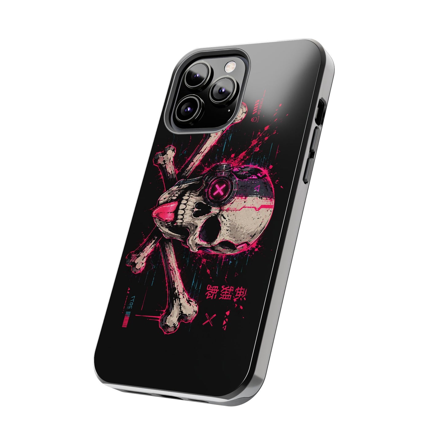 Skull & Crossbones Tough Phone Case — Neon Cyberpunk Skull Design