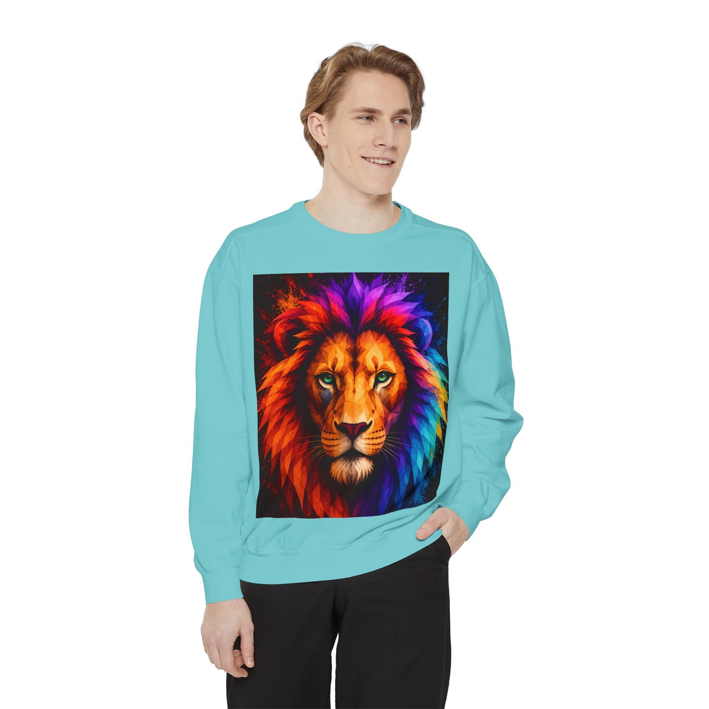 Colorful Lion Sweatshirt — Vibrant Rainbow Mane Crewneck