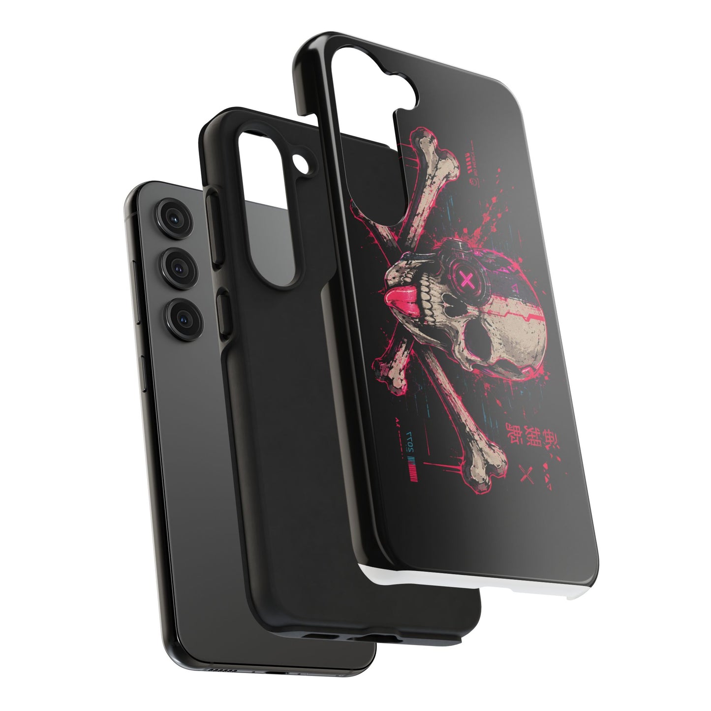 Skull & Crossbones Tough Phone Case — Neon Cyberpunk Skull Design