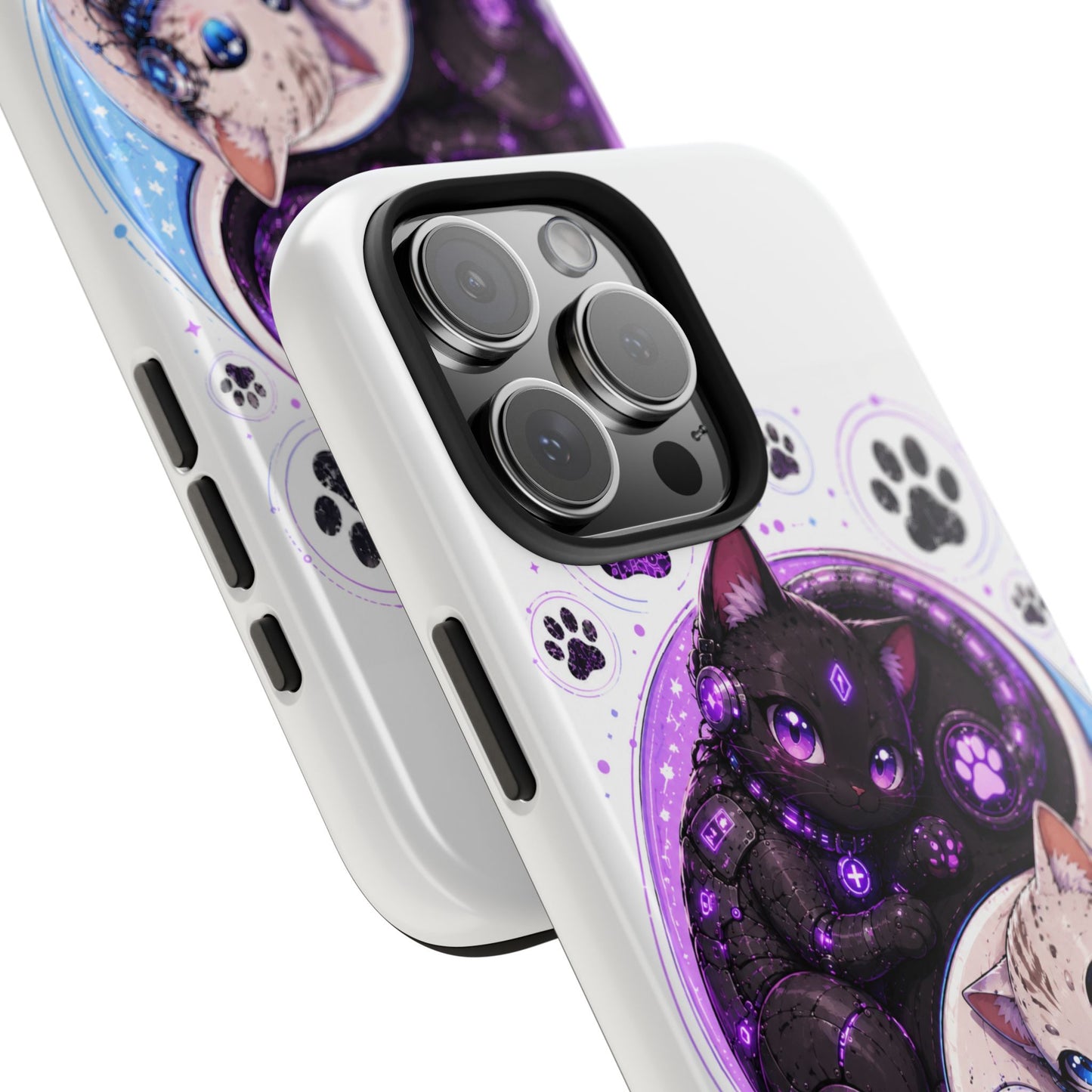 Cat Yin Yang Tough Phone Case — Black & White Kittens, Paw Print Protective Cover