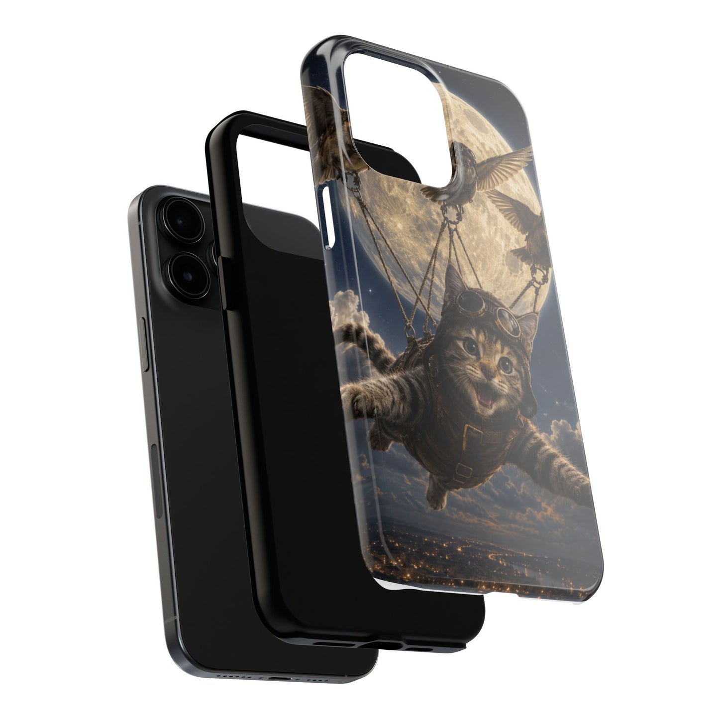 Cat Pilot Phone Case — Adventure Kitty Moonlit Flight Tough Protection