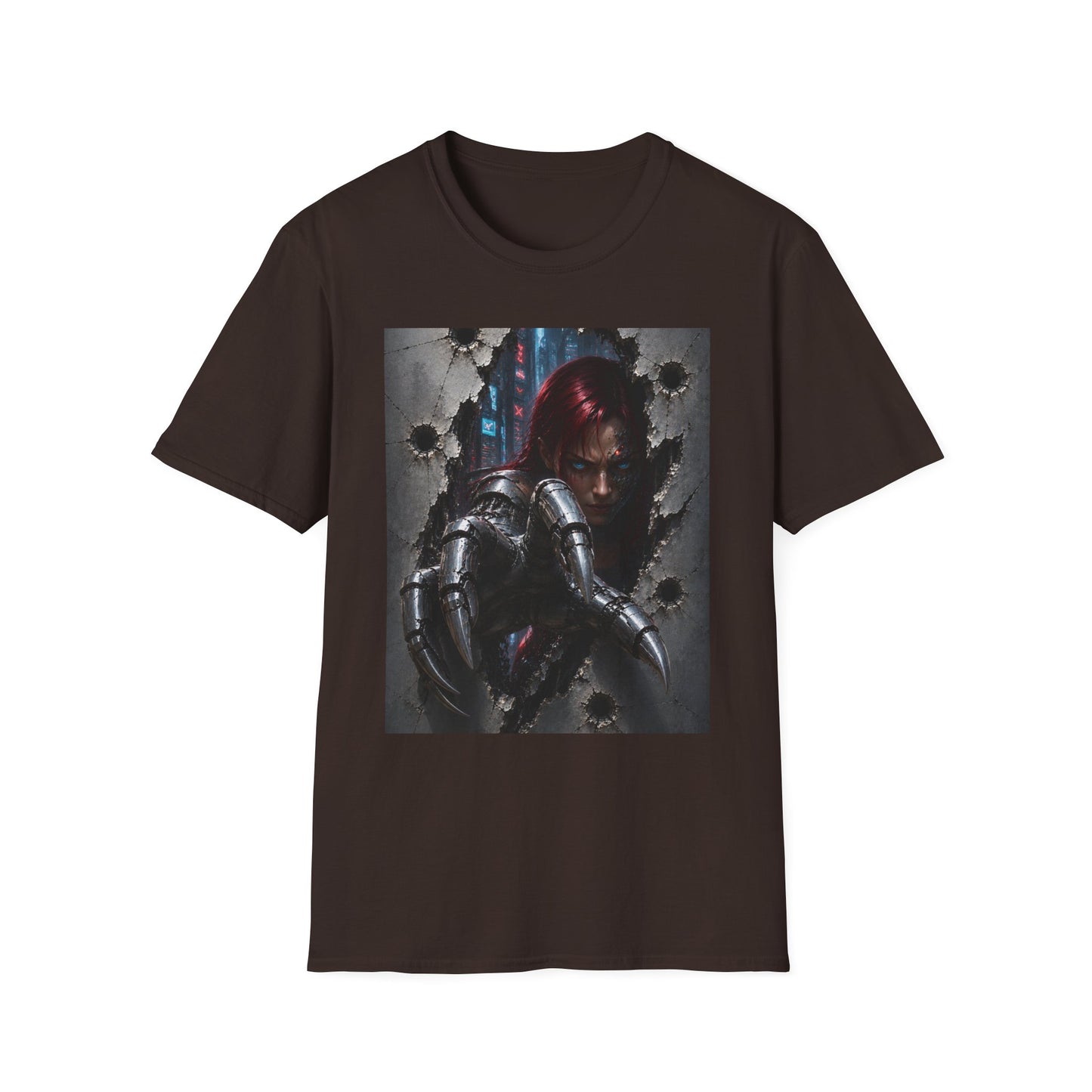 Cyberpunk Warrior Graphic T-Shirt — Red-Haired Brawler Design