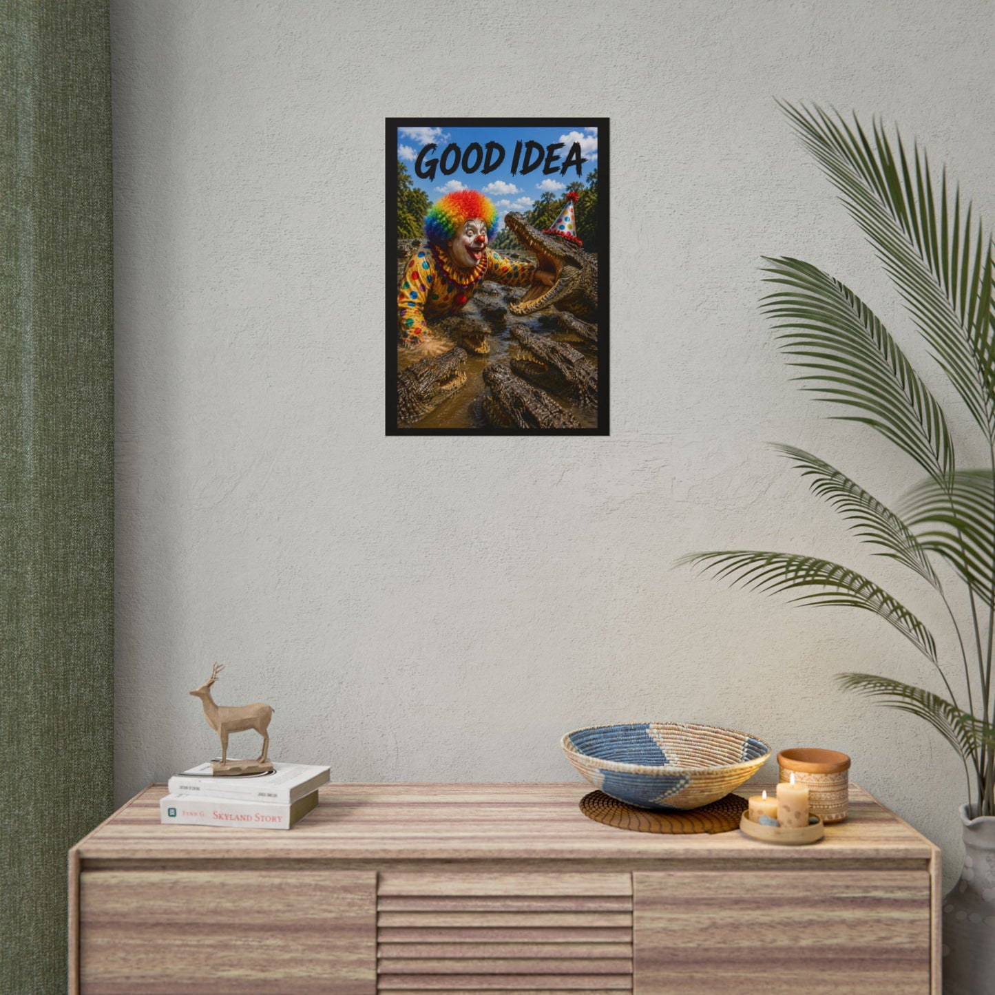 Clown & Crocodile 'Good Idea' Poster - Funny Surreal Wall Art