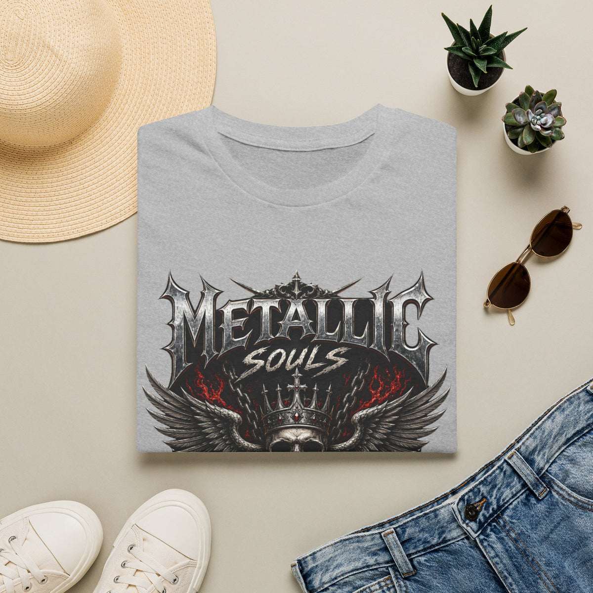 Metallic Souls Graphic T-Shirt — Gothic Skull & Wings Heavy Metal Tee