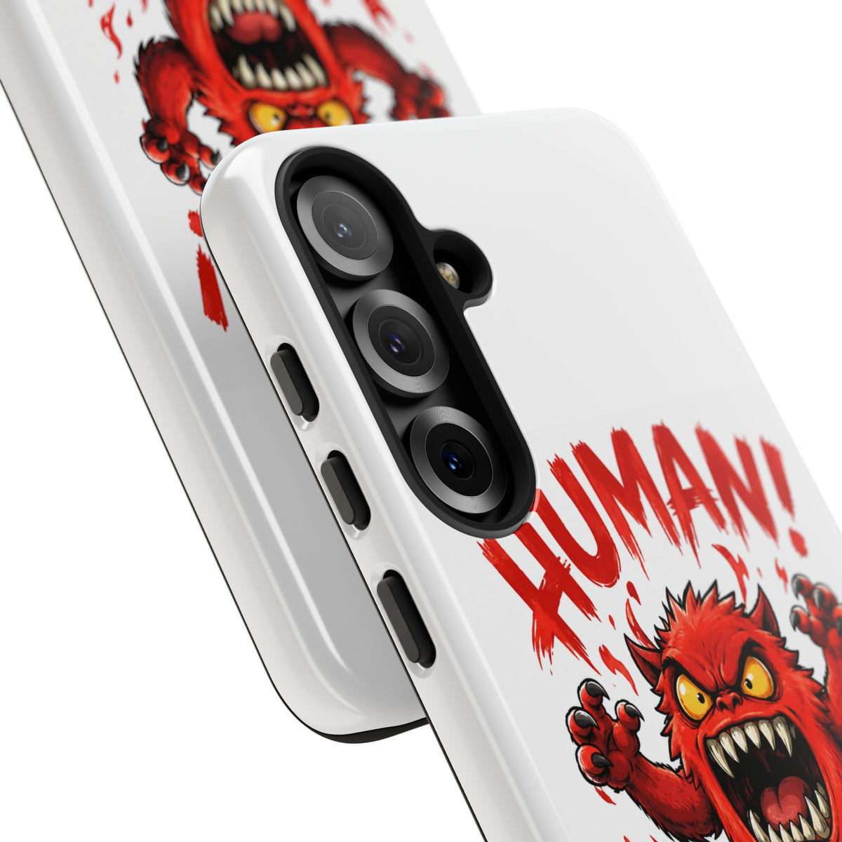 Angry Monster "HUMAN!" Phone Case — Cute Fiery Creature iPhone Cover