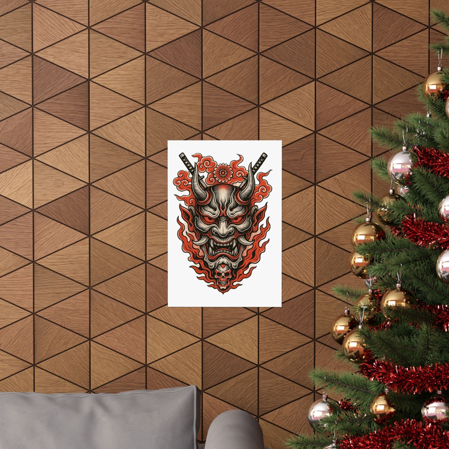 Hannya Demon Poster — Japanese Oni Mask Matte Vertical Art Print