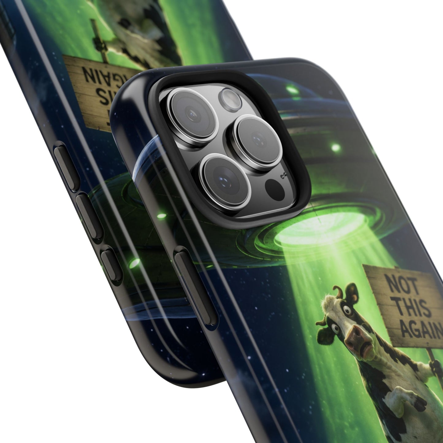 Phone Case — Funny Alien Abduction Cow Design ("Not This Again")
