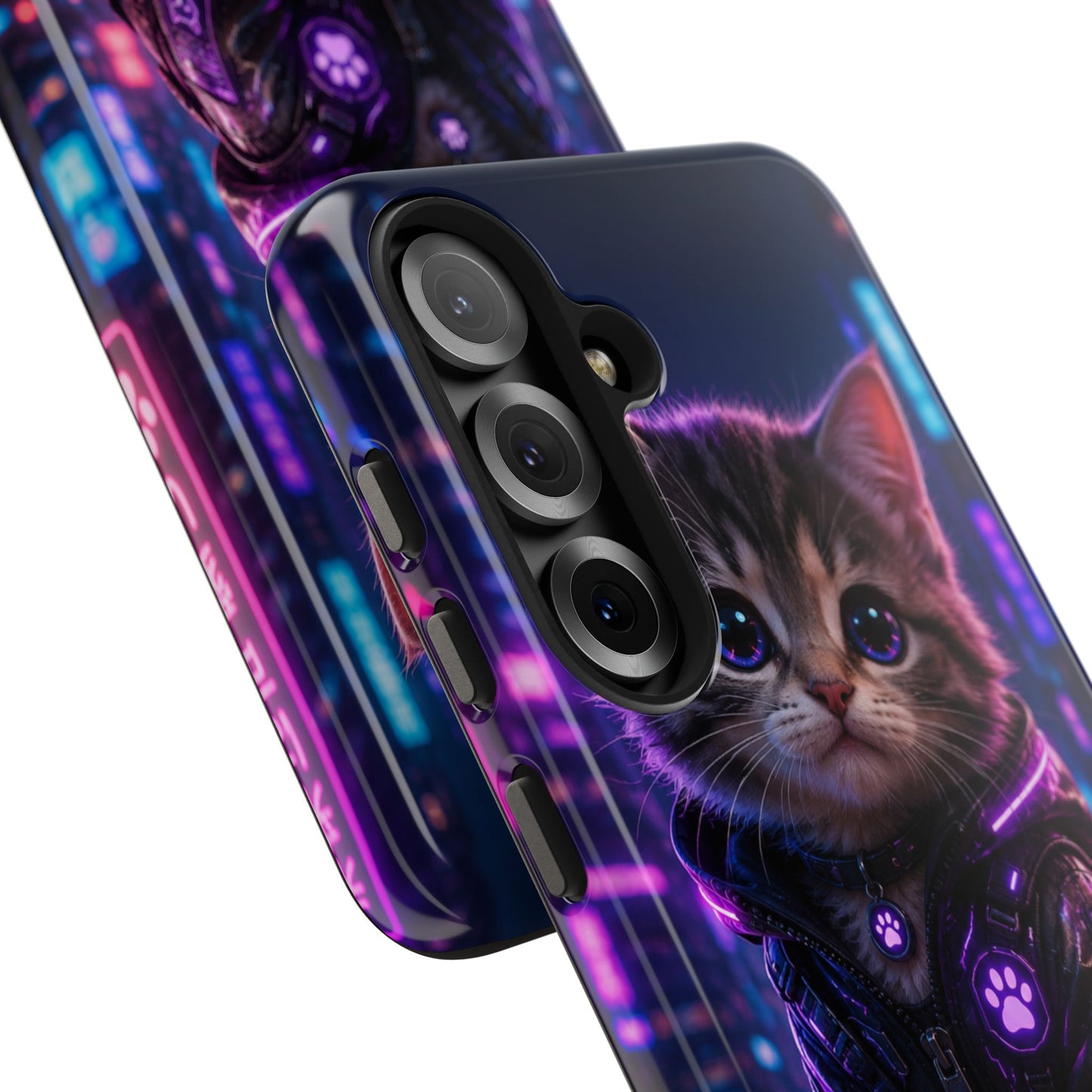 Cyberpunk Kitten Tough Phone Case — Neon Cat Protective Phone Cover